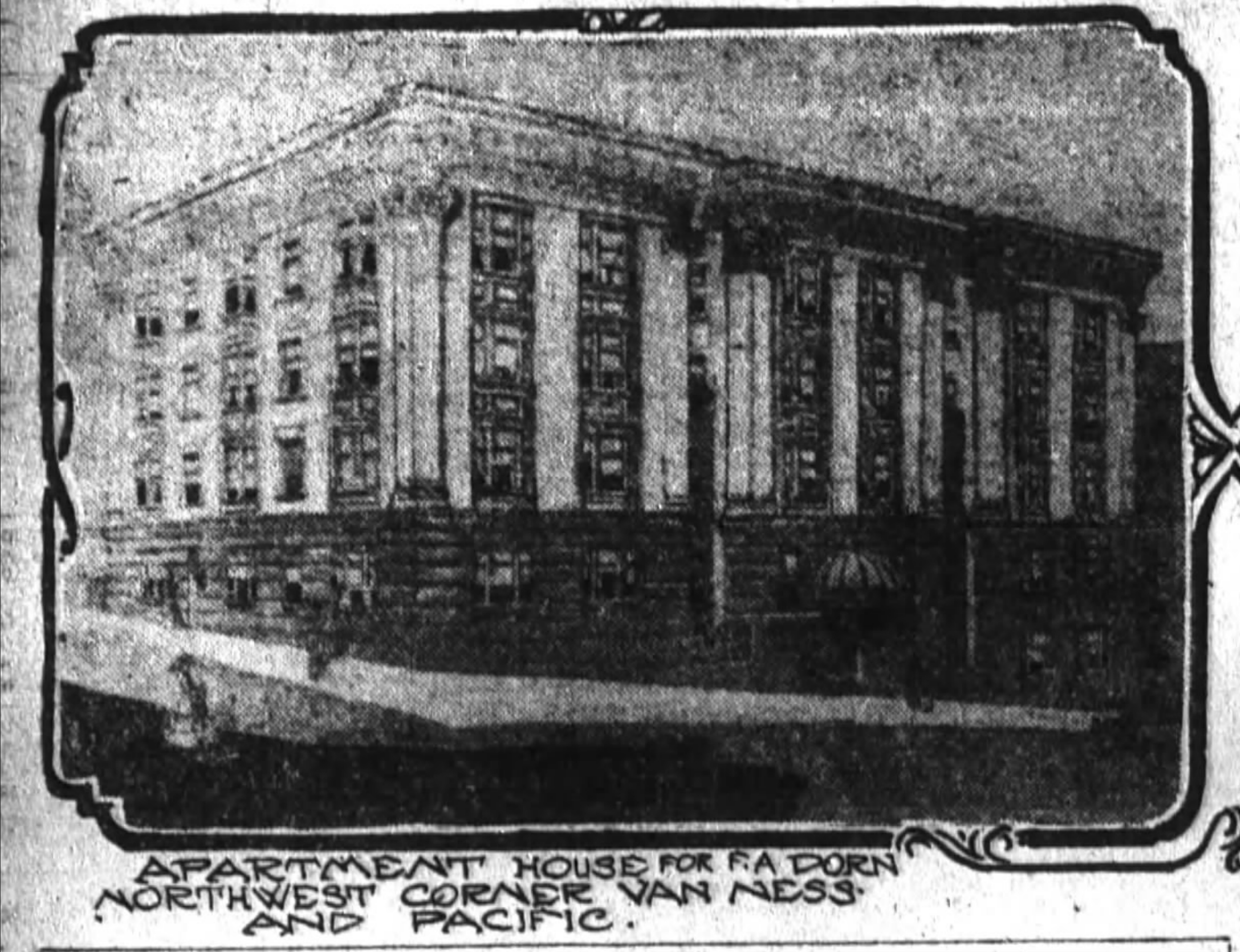 2107 Van Ness Avenue construction update circa July 23, 1910, image from the SF Chronicle via JRP