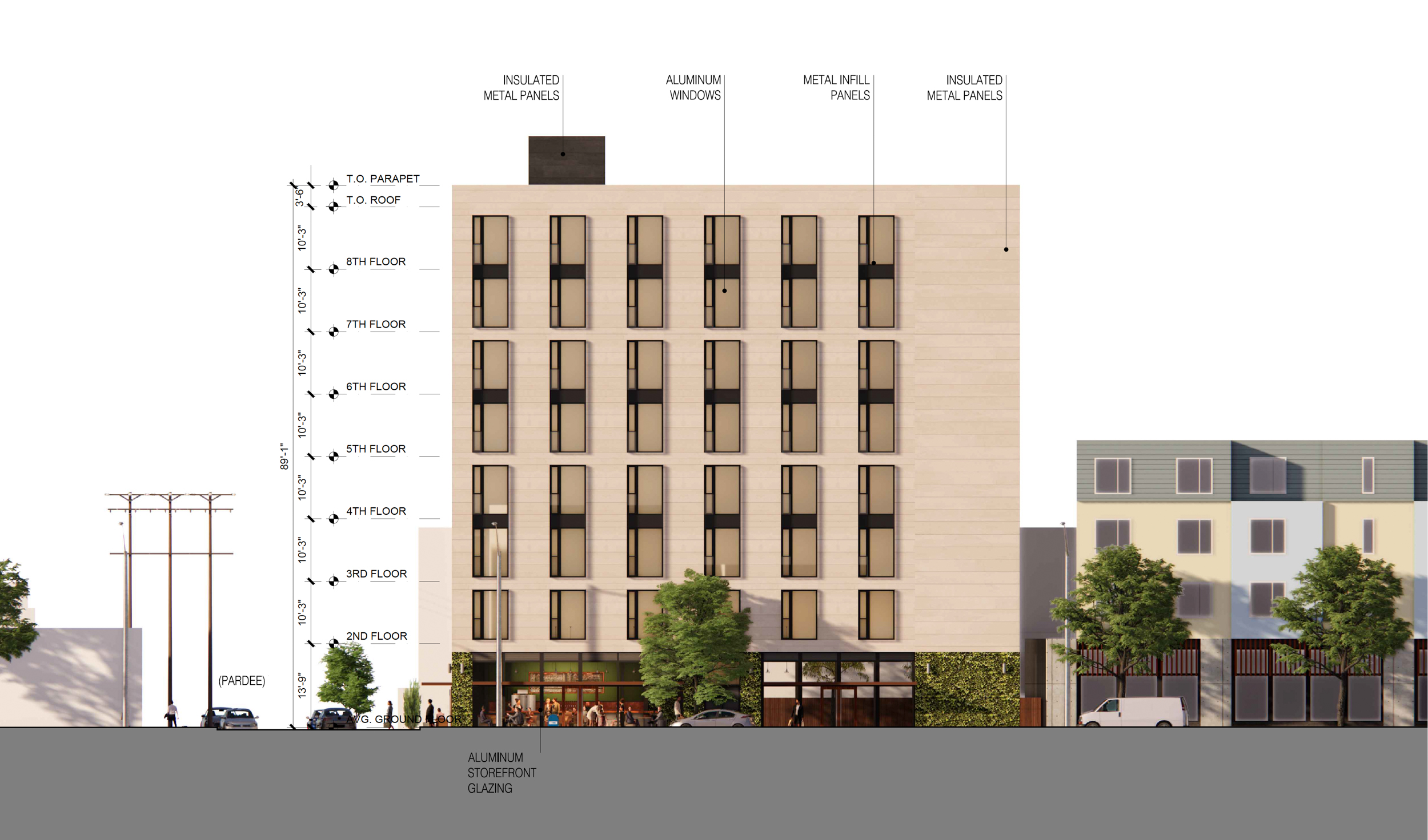 2720 San Pablo Avenue facade elevation, illustration by Trachtenberg Architects