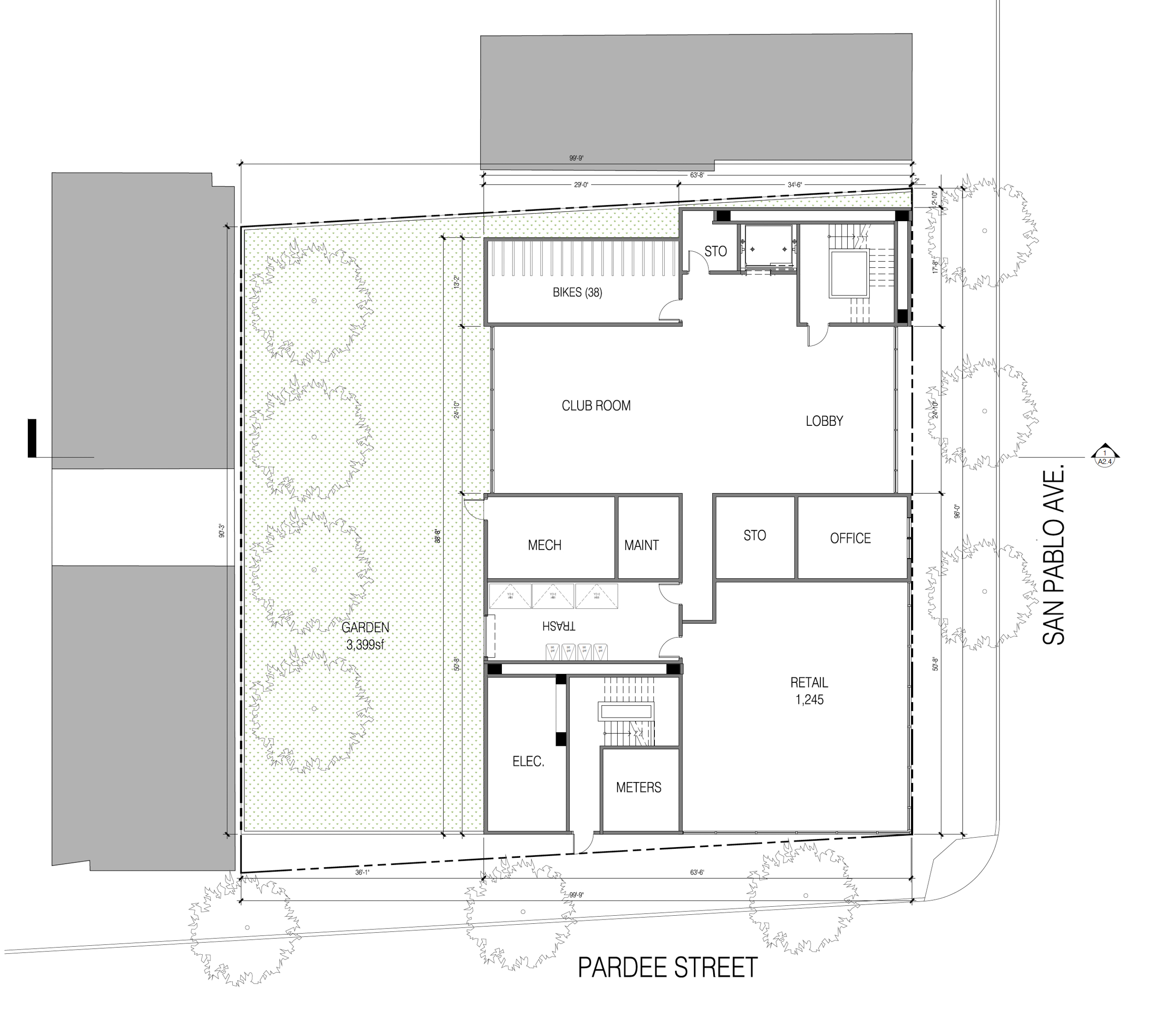 2720 San Pablo Avenue ground-level floor plan, illustration by Trachtenberg Architects