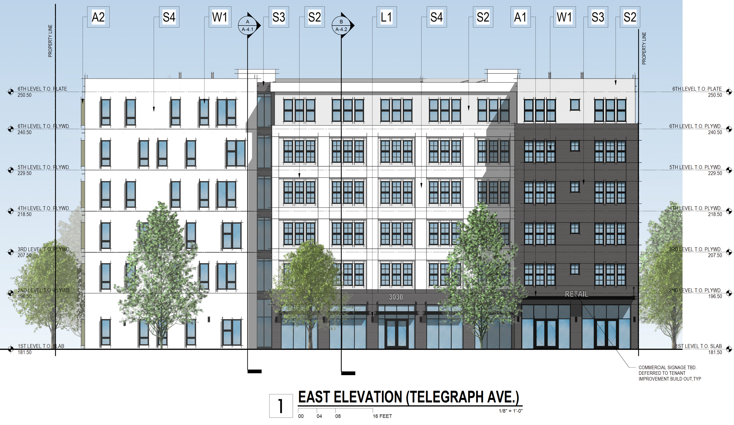3030 Telegraph Avenue east facade elevation, illustration by Left Coast Architecture