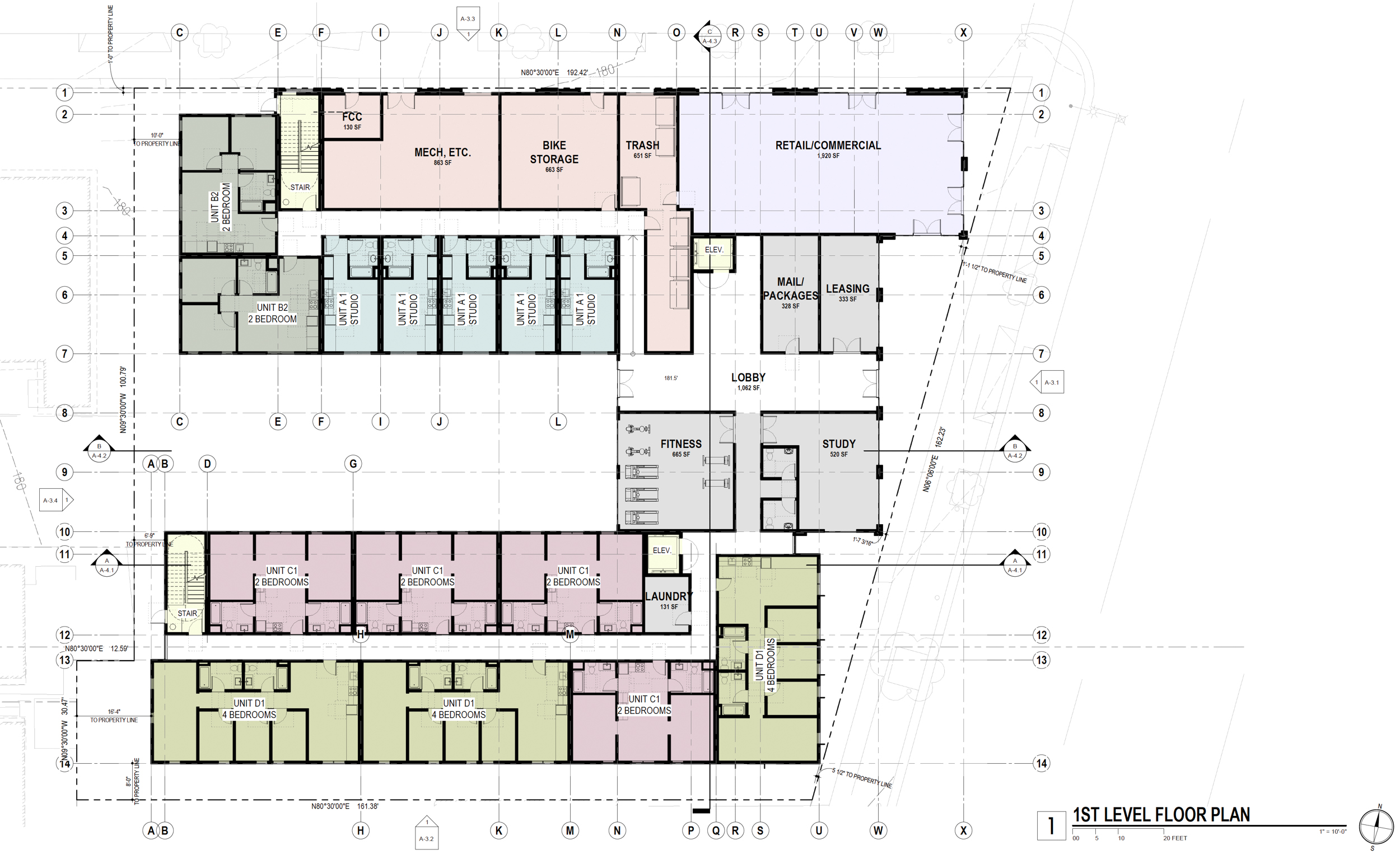 3030 Telegraph Avenue ground-level floor plan, illustration by Left Coast Architecture