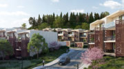 808 Alameda Townhomes view looking in, rendering by Lowney Architecture