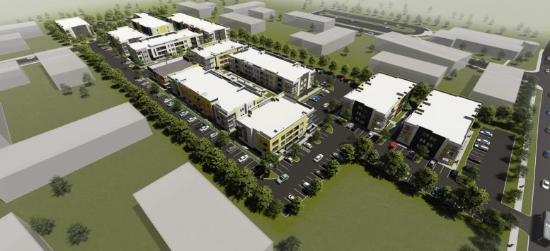 Bruceville Apartments aerial view, rendering by HRGA Architects