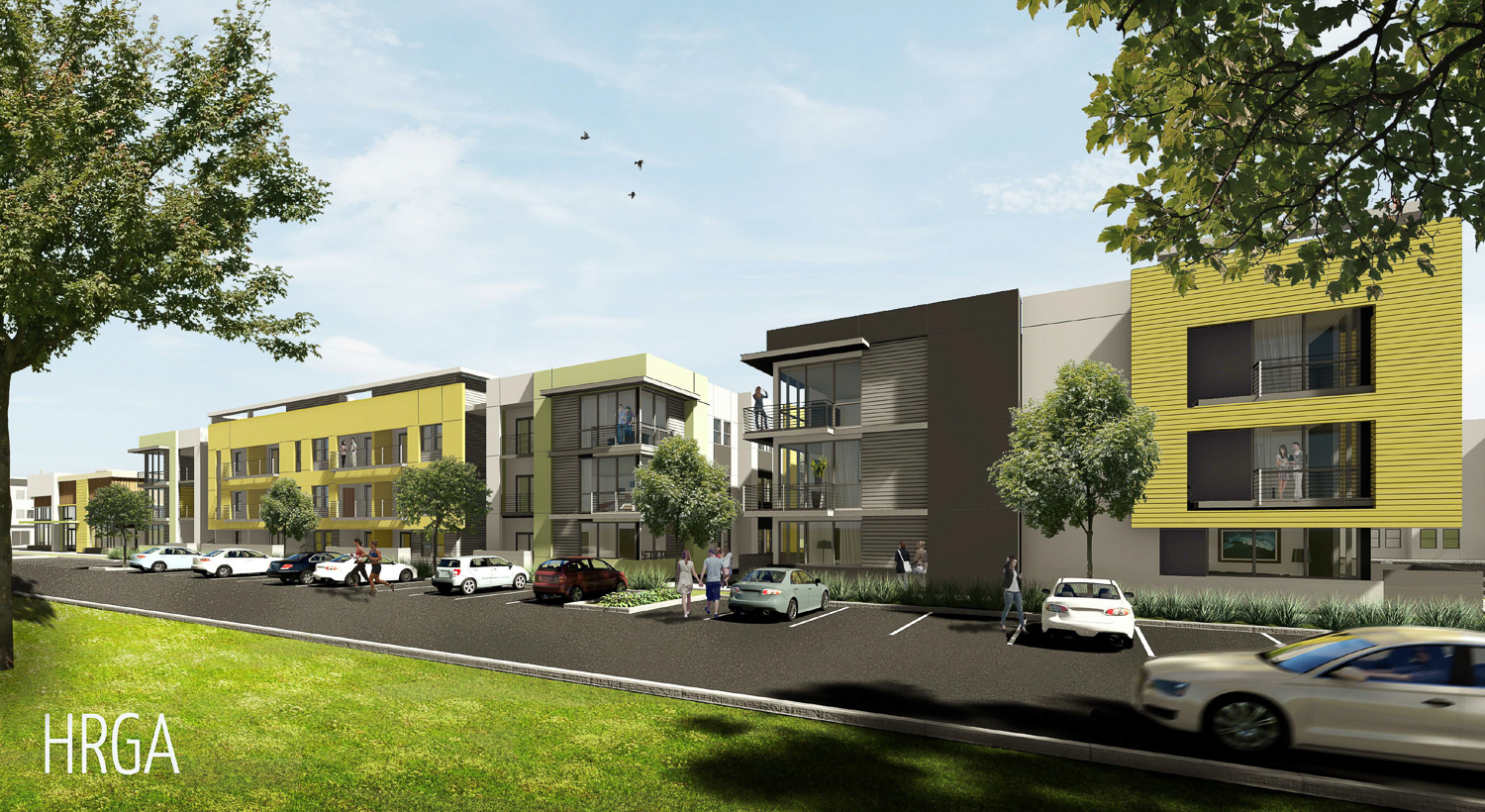 Bruceville Apartments side view, rendering by HRGA Architects