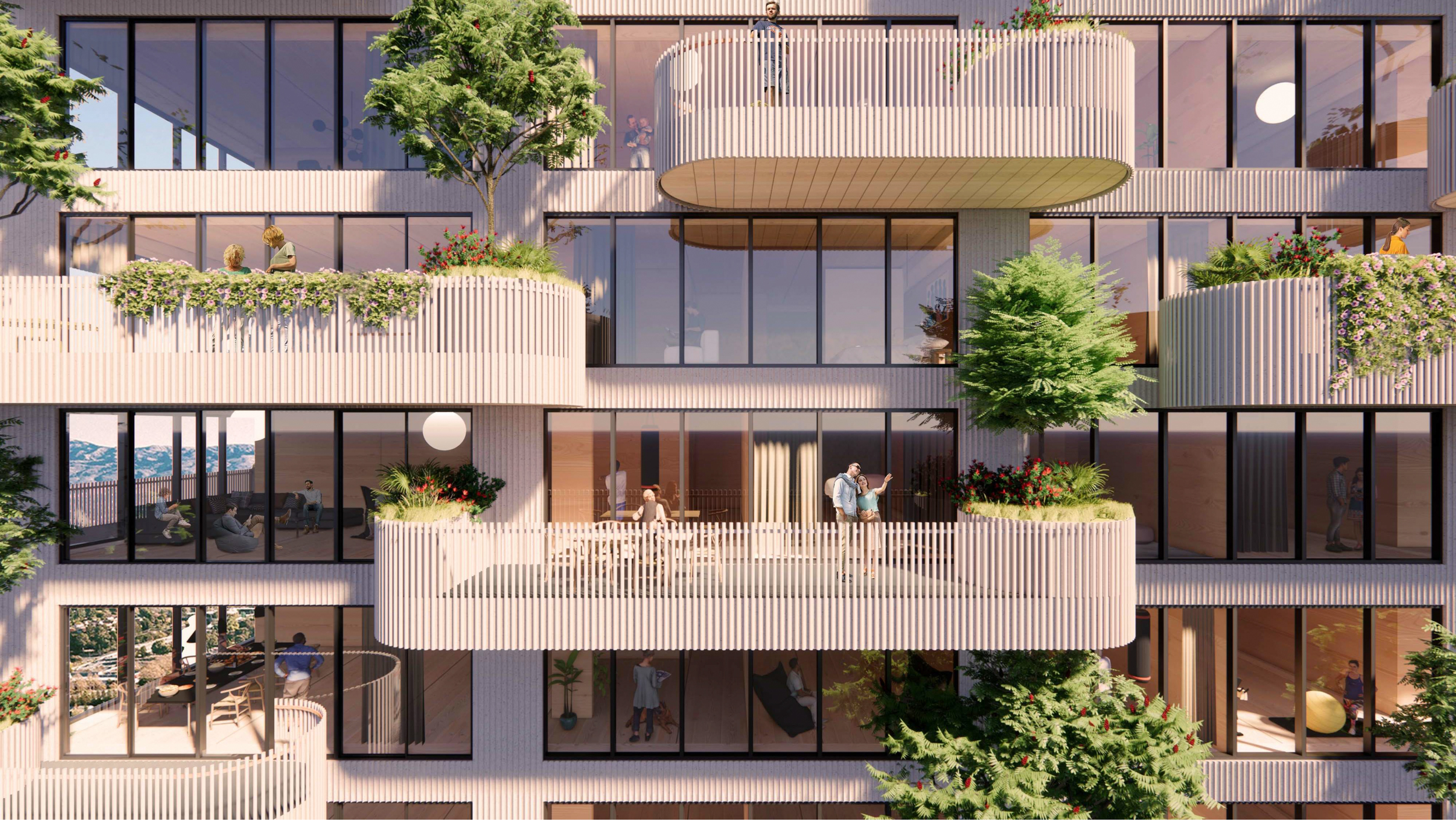 Nabr Tower A facade balconies, rendering by RMW Architecture