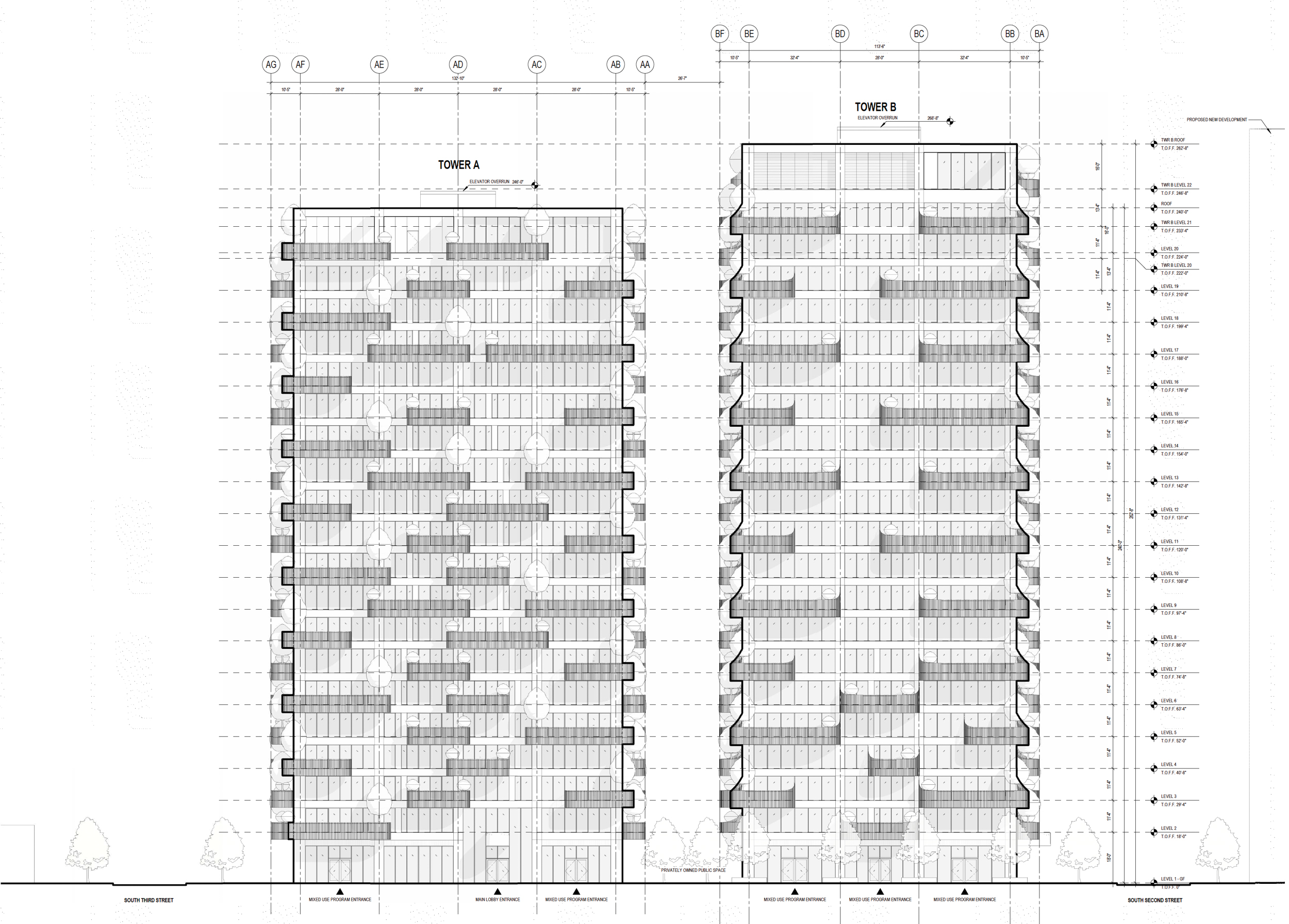 Nabr facade elevation for Tower A and B, rendering by RMW Architecture