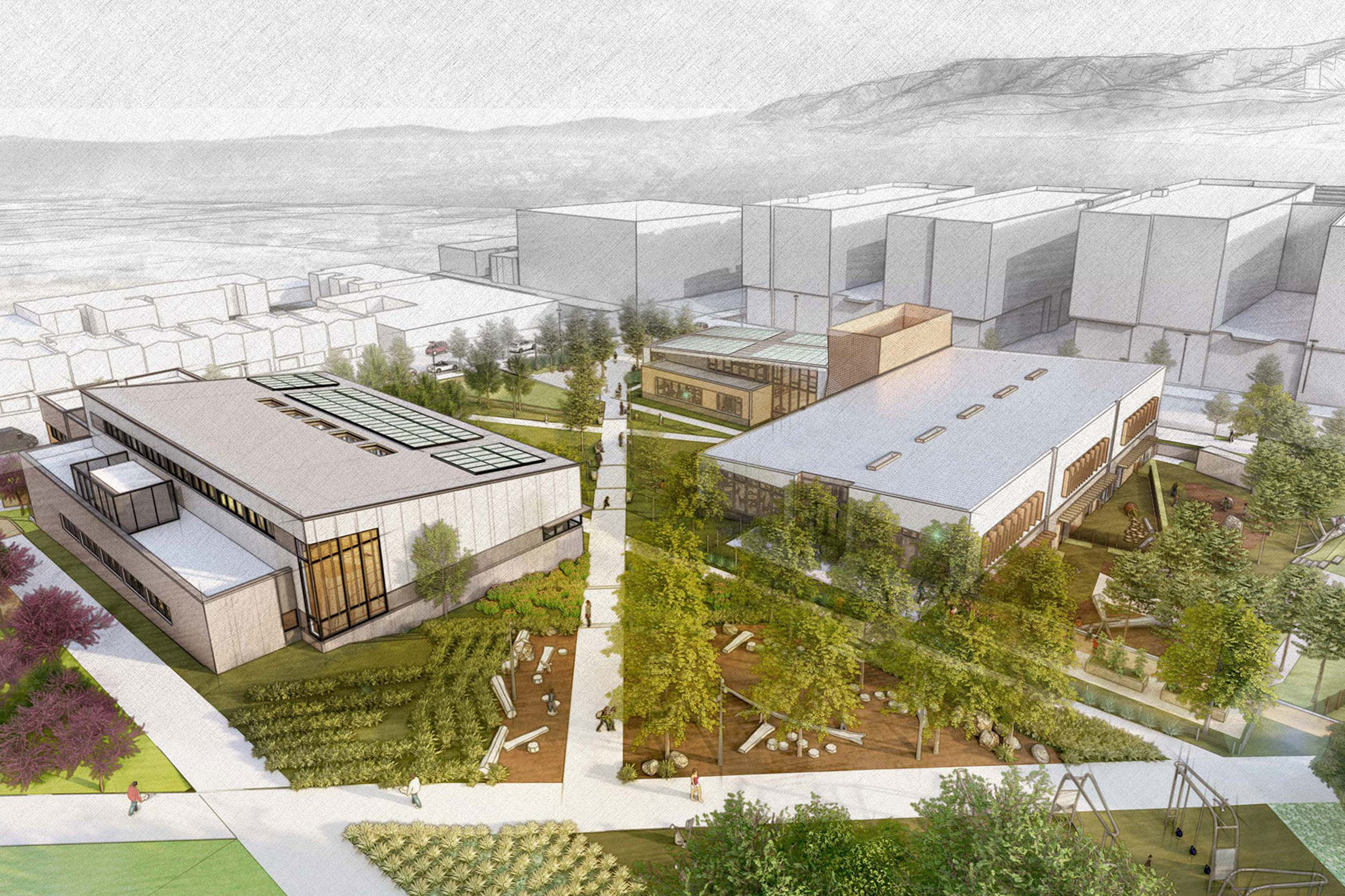 Sunnydale Community Center view looking towards the Sunnydale development, rendering by LMS Architects
