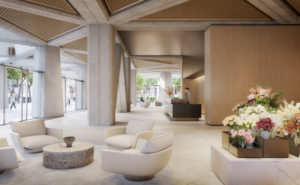 Transamerica Pyramid Lobby Reception, rendering by DBOX