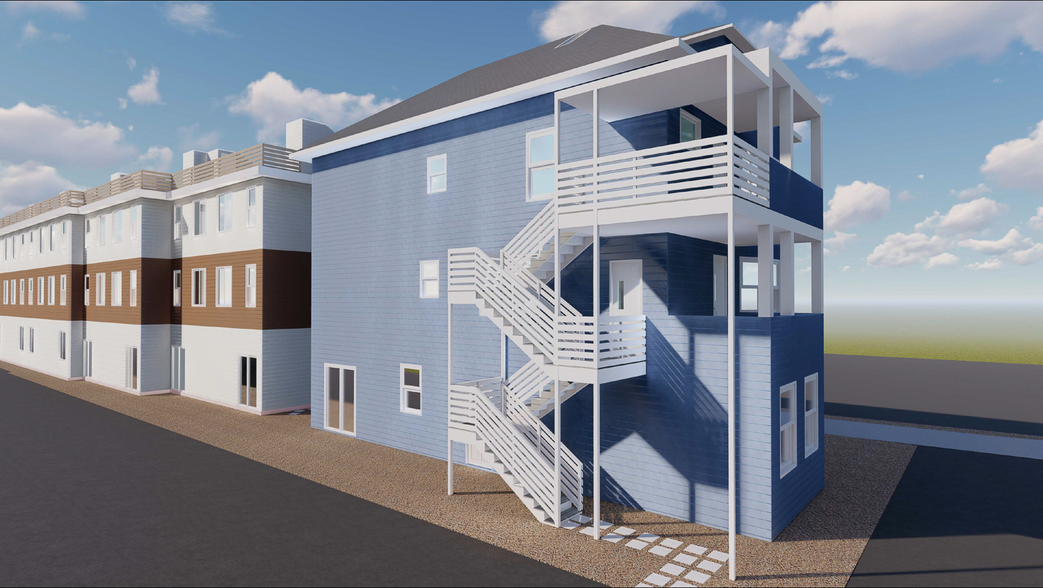 1031 62nd Street view of the exterior stairwell, rendering by Nathaniel Klein