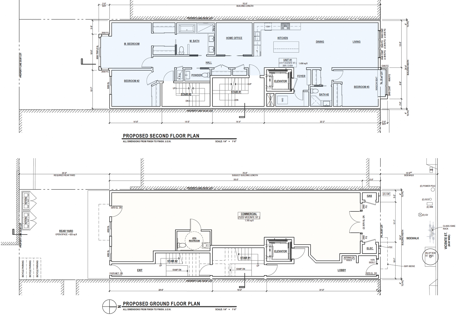 1221 Vicente Street first and second level floor plans, illustration by My My Ly Architects