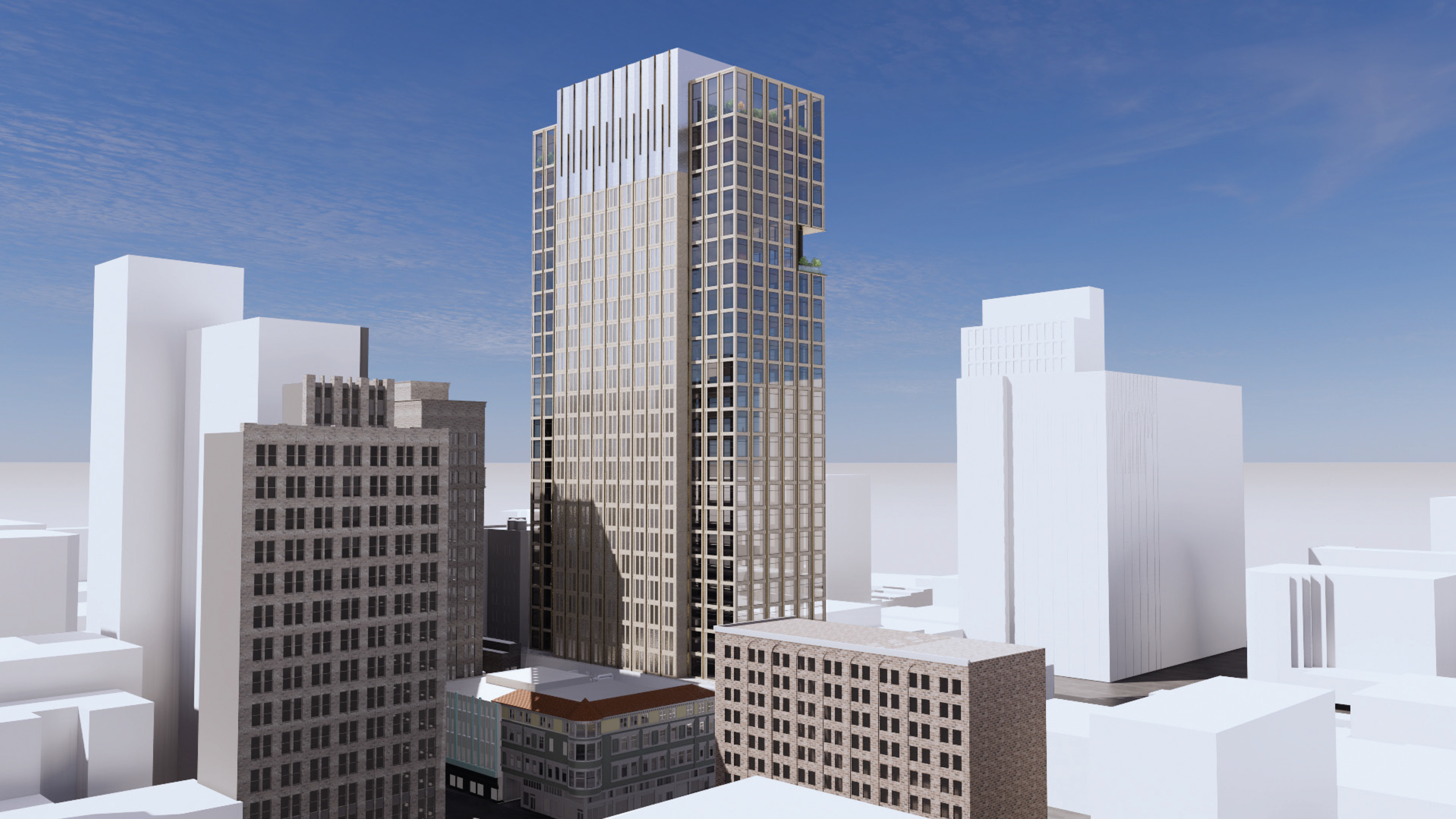 1431 Franklin Street office aerial view, rendering by LARGE Architecture