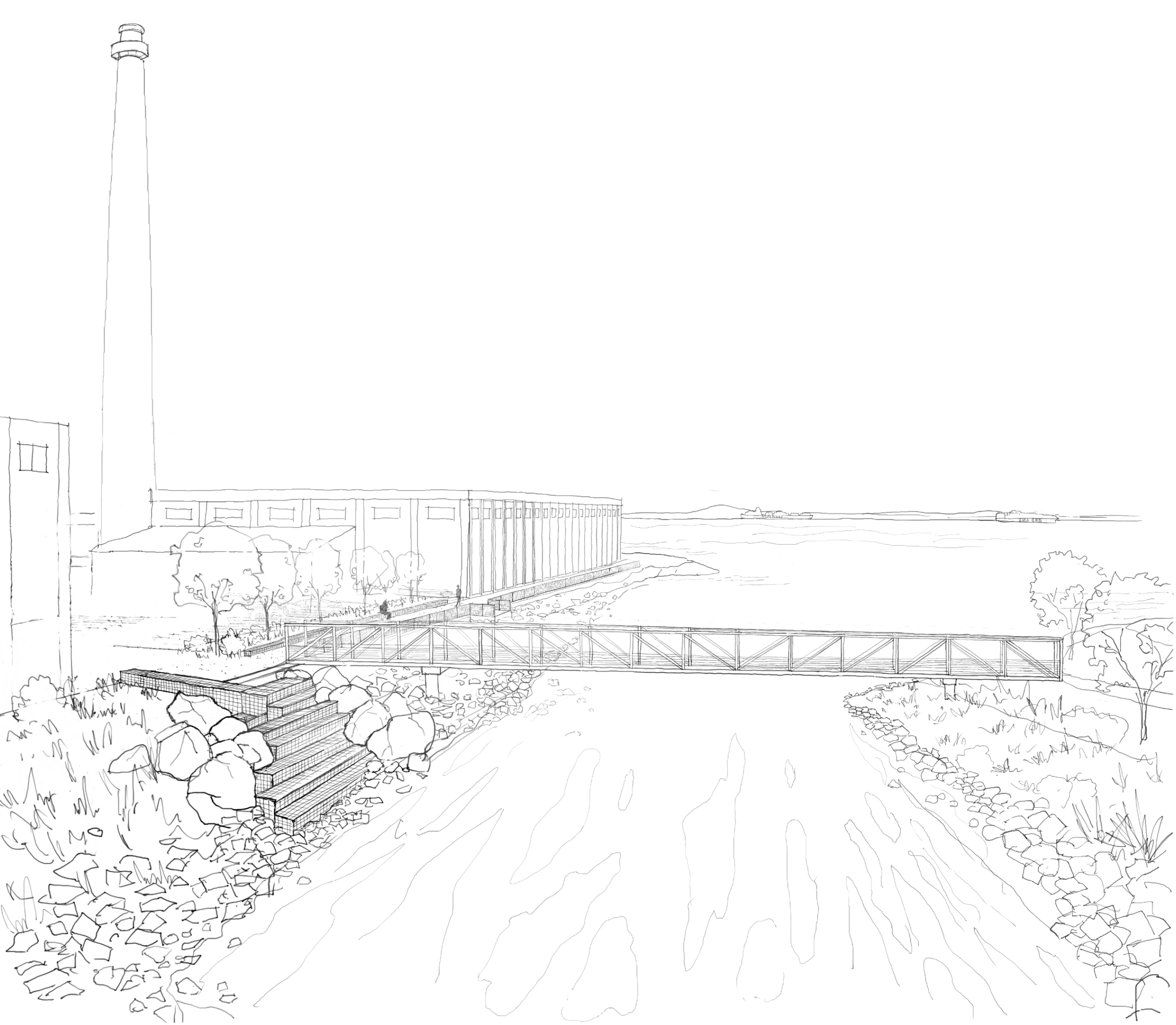 23rd Street Bay Trail extension over Warm Water Cove, illustration by Groundworks Office