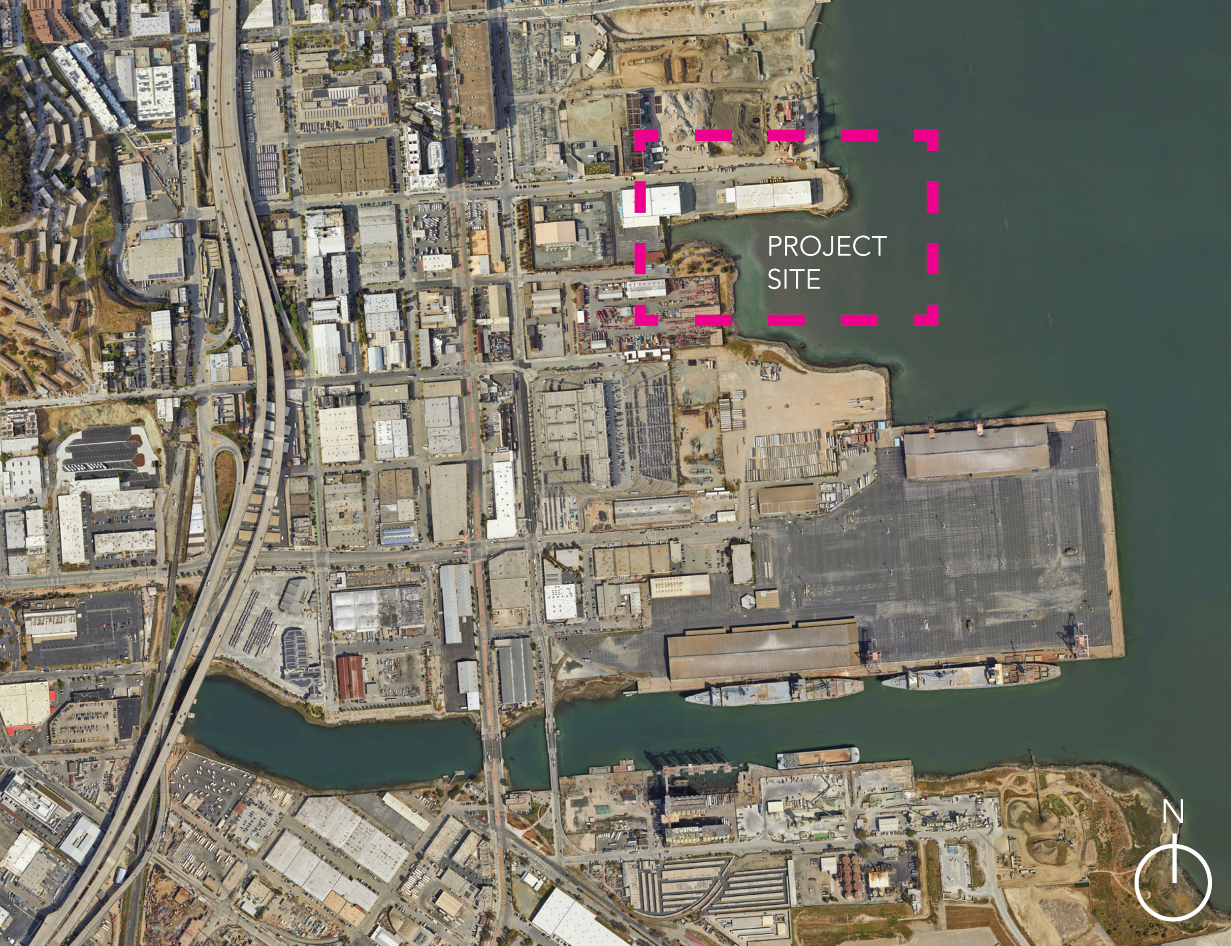 23rd Street Bay Trail project site outlined, illustration by Groundworks Office