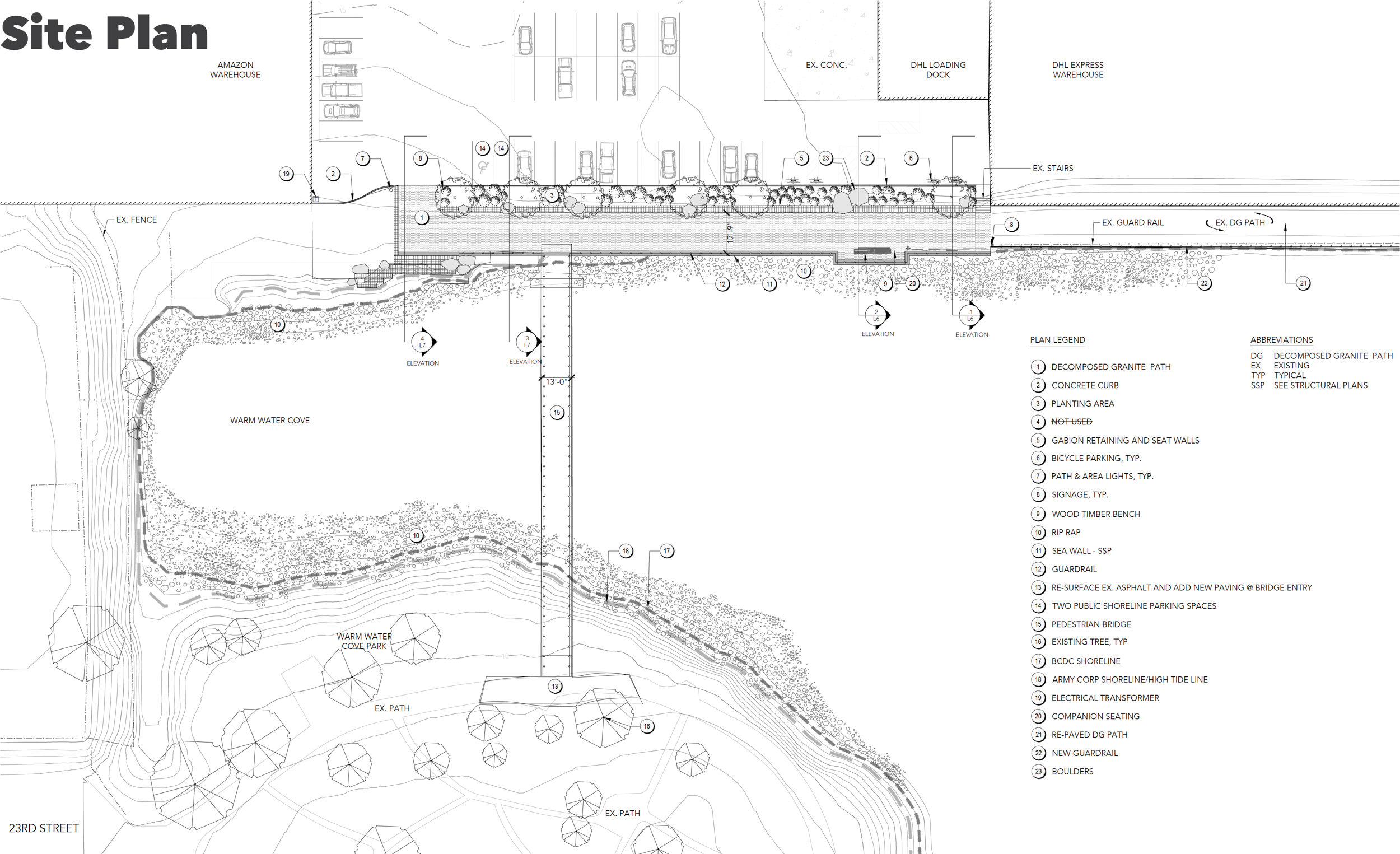 23rd Street Bay Trail site plan, illustration by Groundworks Office