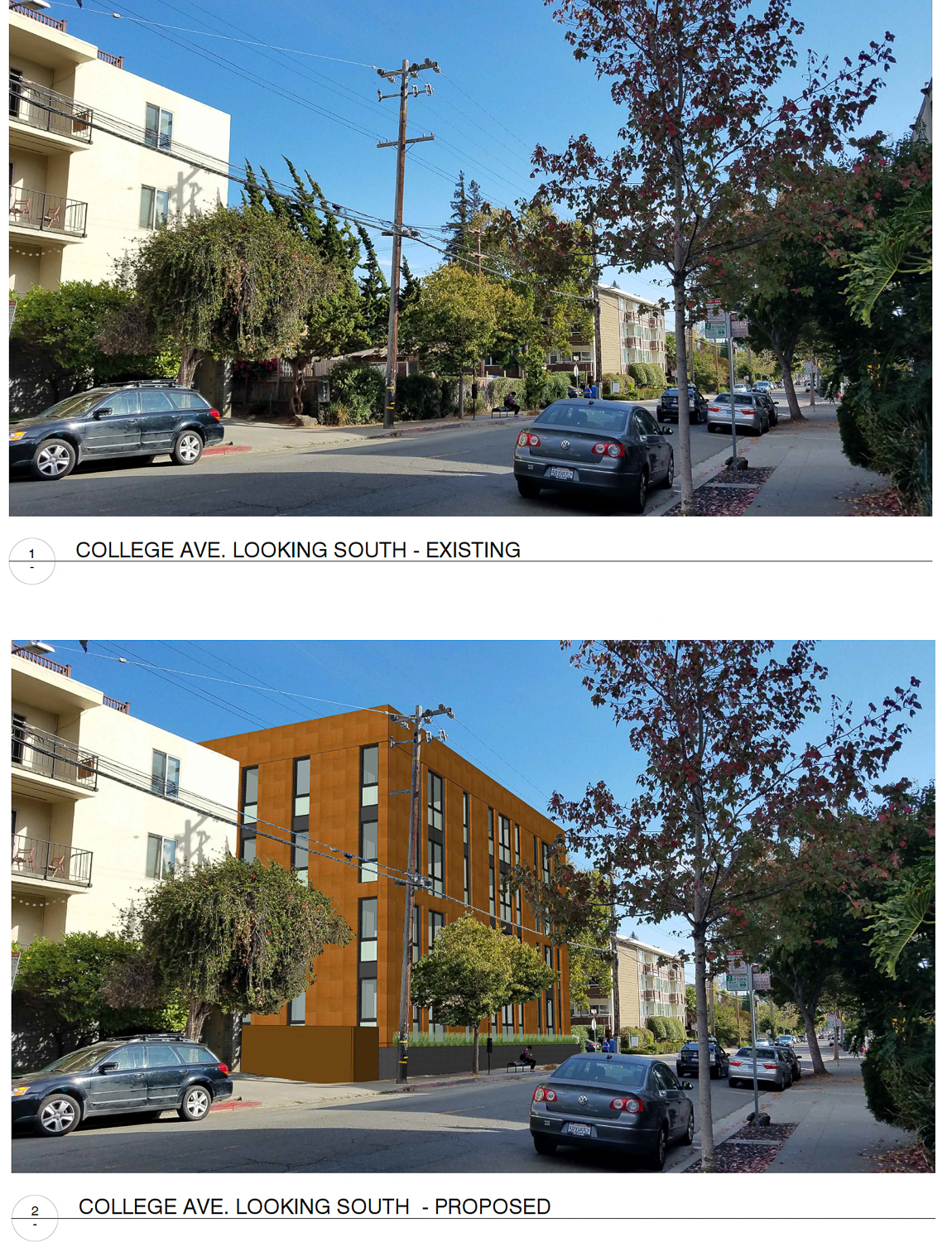 2555 College Avenue existing condition and after construction, rendering by Trachtenberg Architects