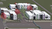 Northern Trail Apartments aerial view, rendering by RAD-Development