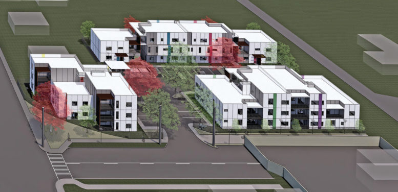 Northern Trail Apartments aerial view, rendering by RAD-Development