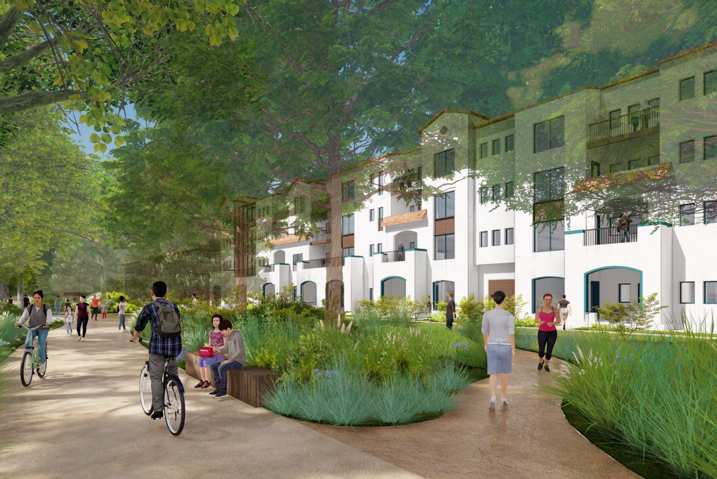 Parkline residential apartments and adjacent landscaping, rendering by STUDIOS Architecture