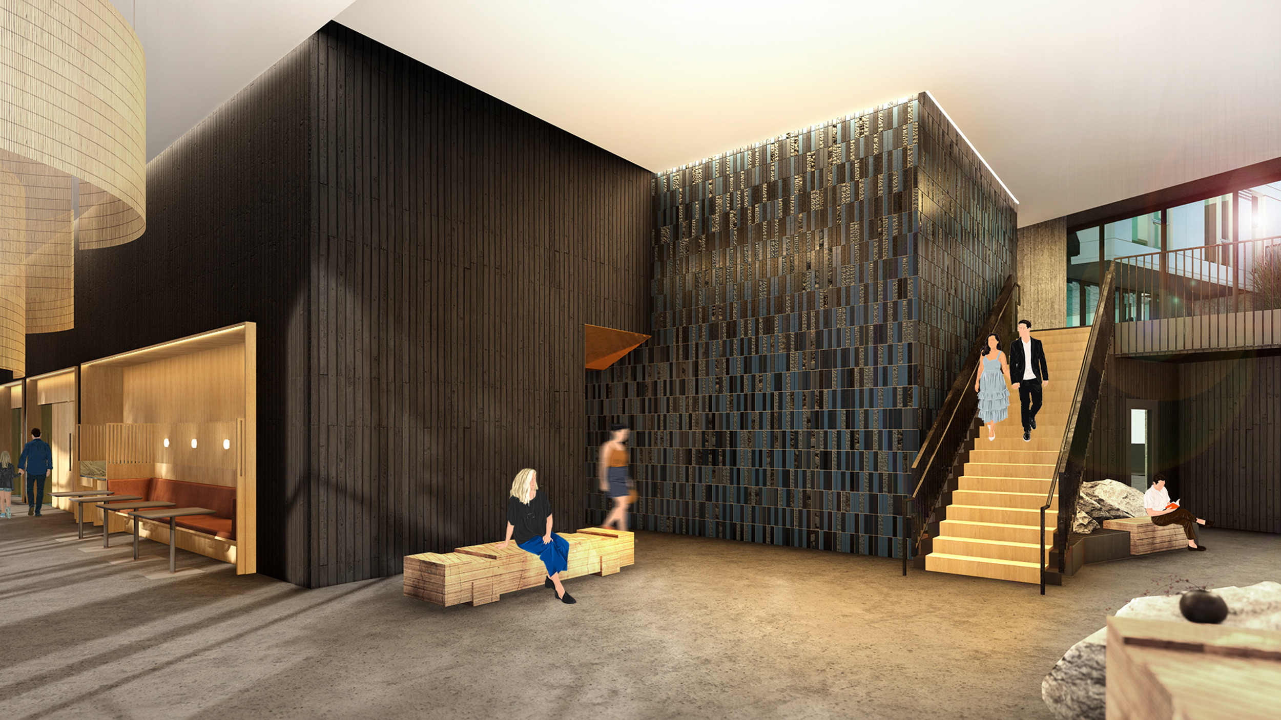 Tidal House lobby, rendering by David Baker Architects