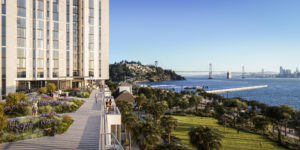 Tidal House view from the podium terrace, rendering by Hayes Davidson