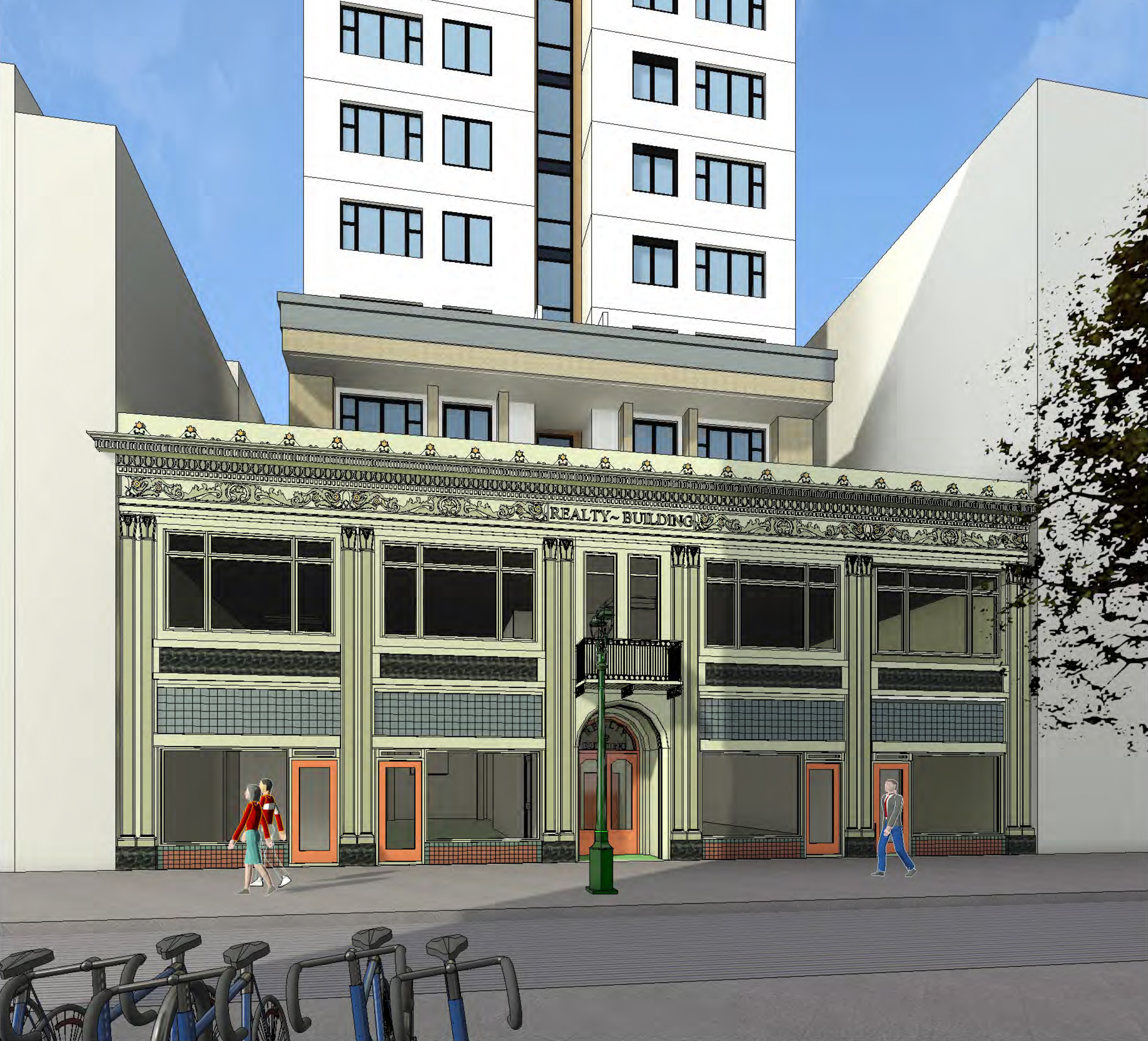 19 North 2nd Street podium view of the 1925-built Realty Building, illustration by Anderson Architects