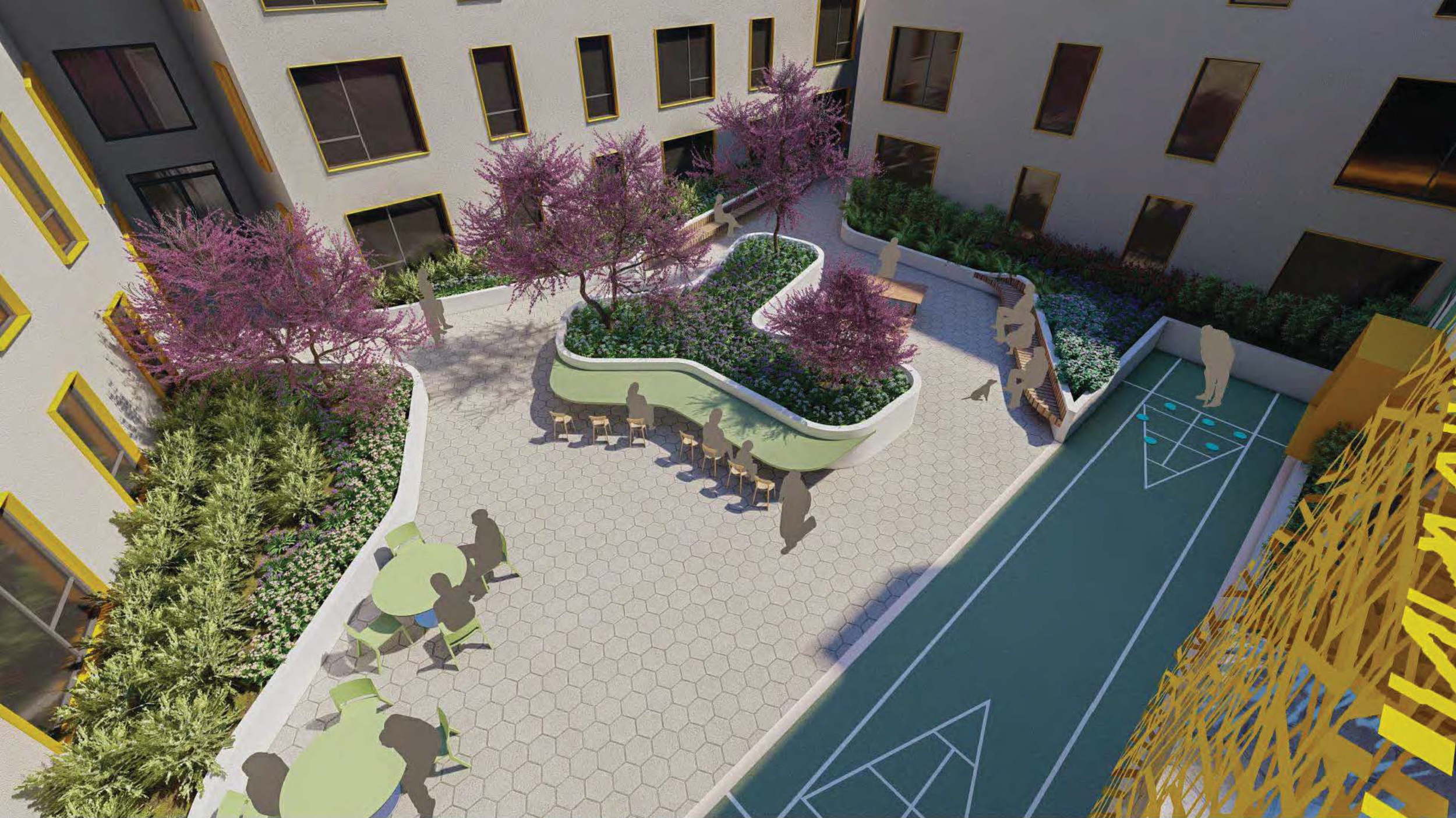 3031 Telegraph Avenue courtyard amenity deck, rendering by Devi Dutta Architecture