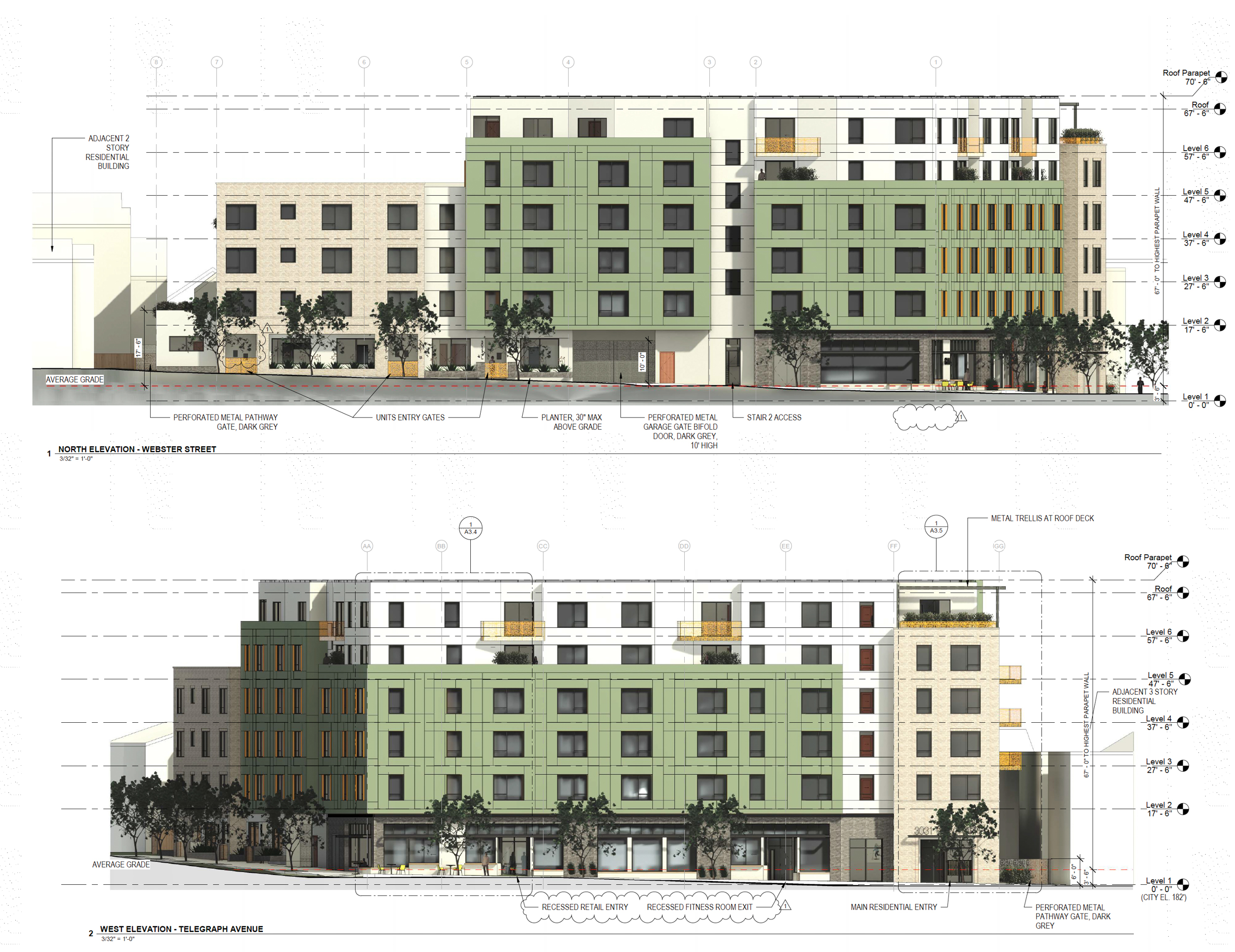3031 Telegraph Avenue north and west facade elevations, illustration by Devi Dutta Architecture