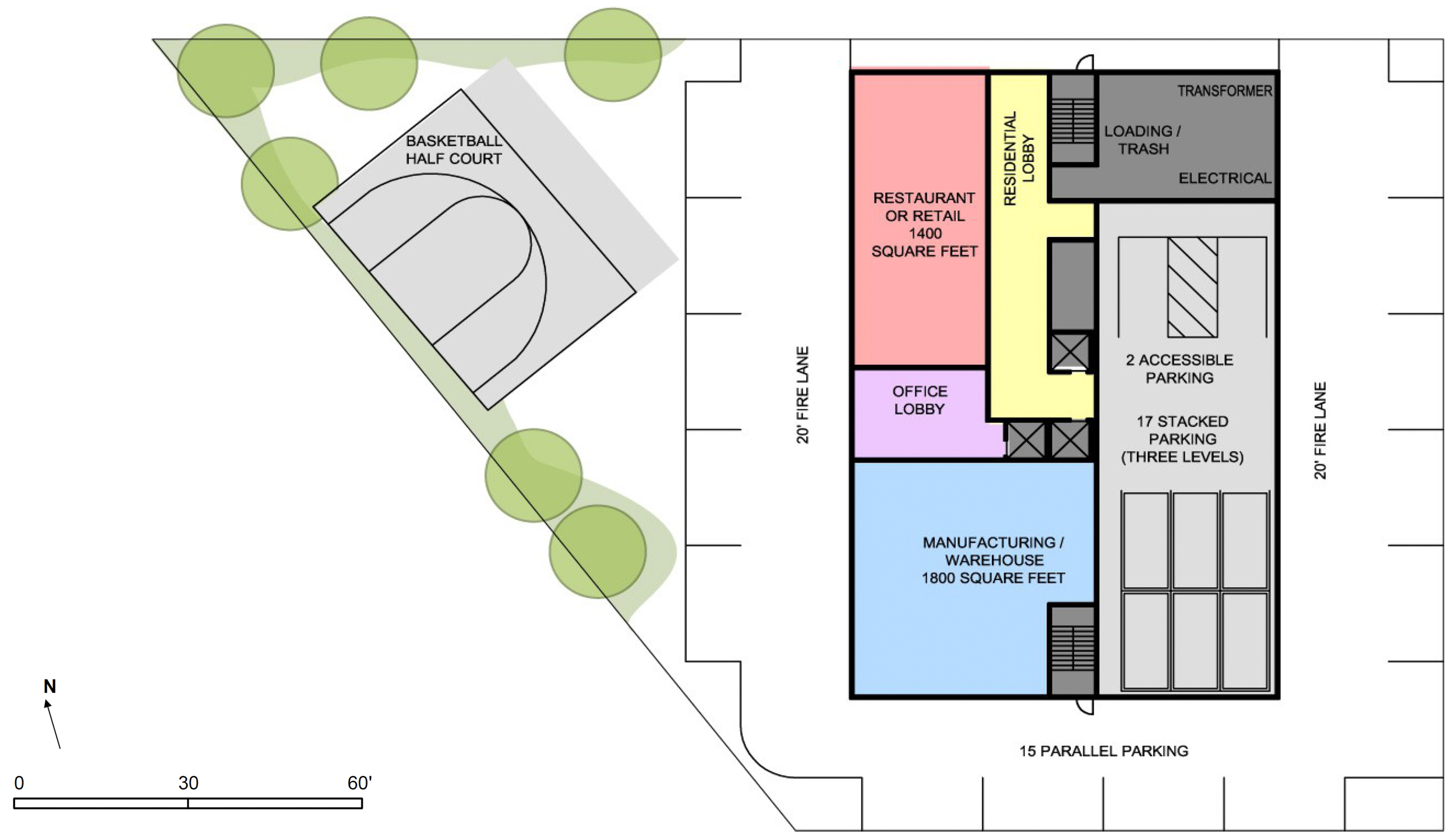 8055 Collins Drive ground-level floor plan, illustration by SM2Design