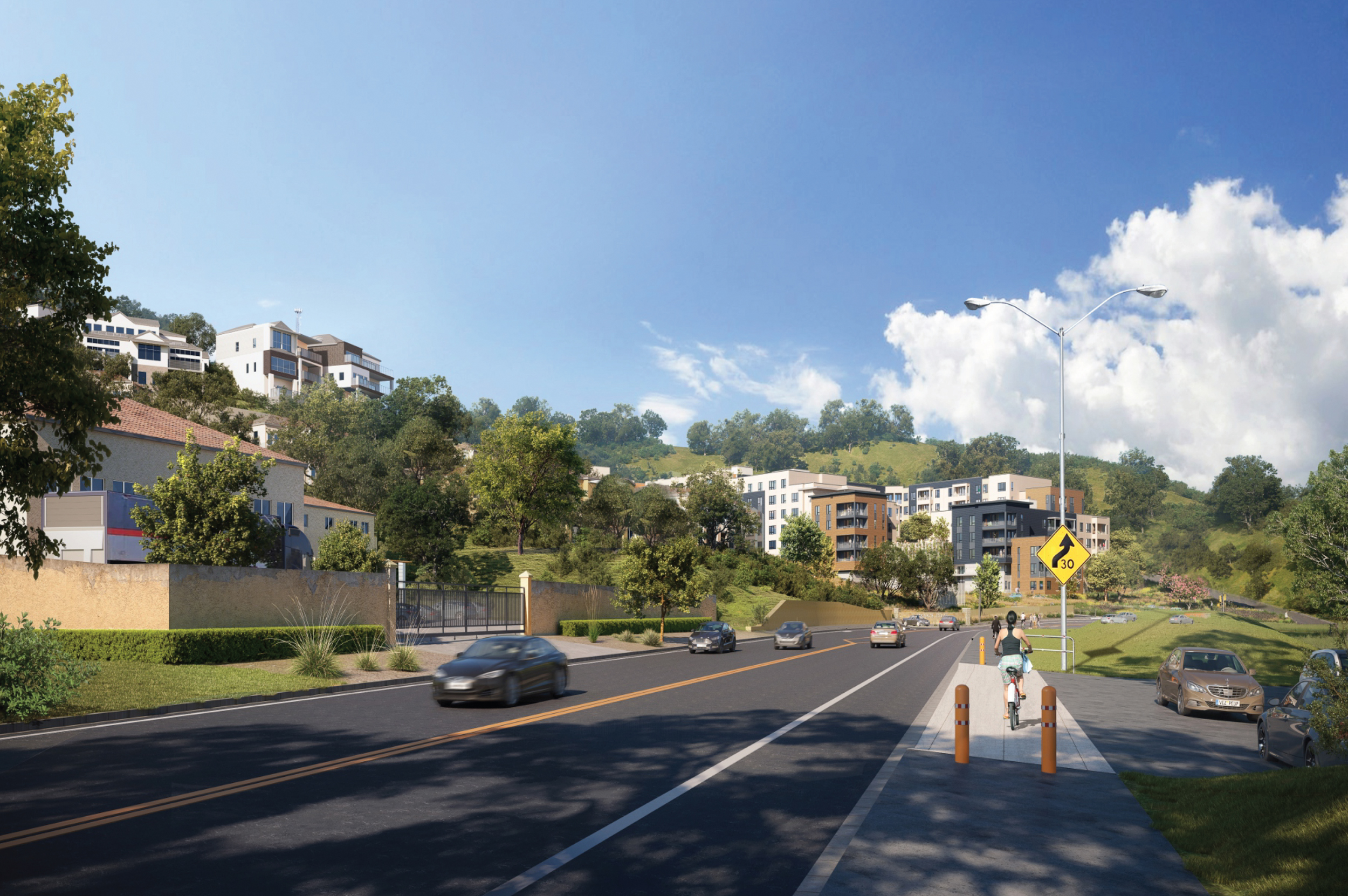 Oak Hill Apartments pedestrian view, rendering by SVA Architects