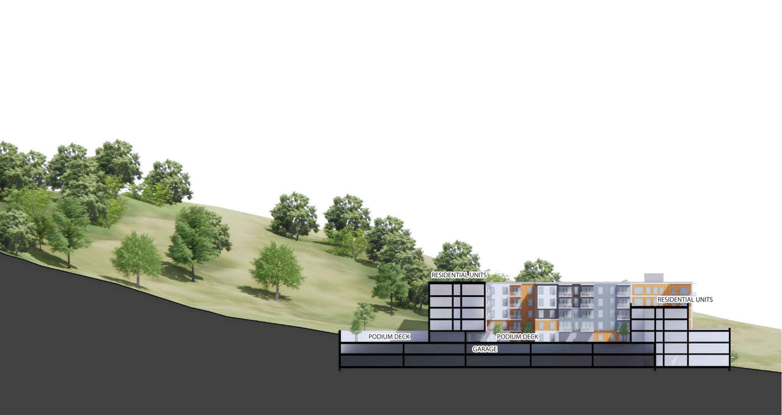 Oak Hill Apartments vertical elevation, illustration by SVA Architects