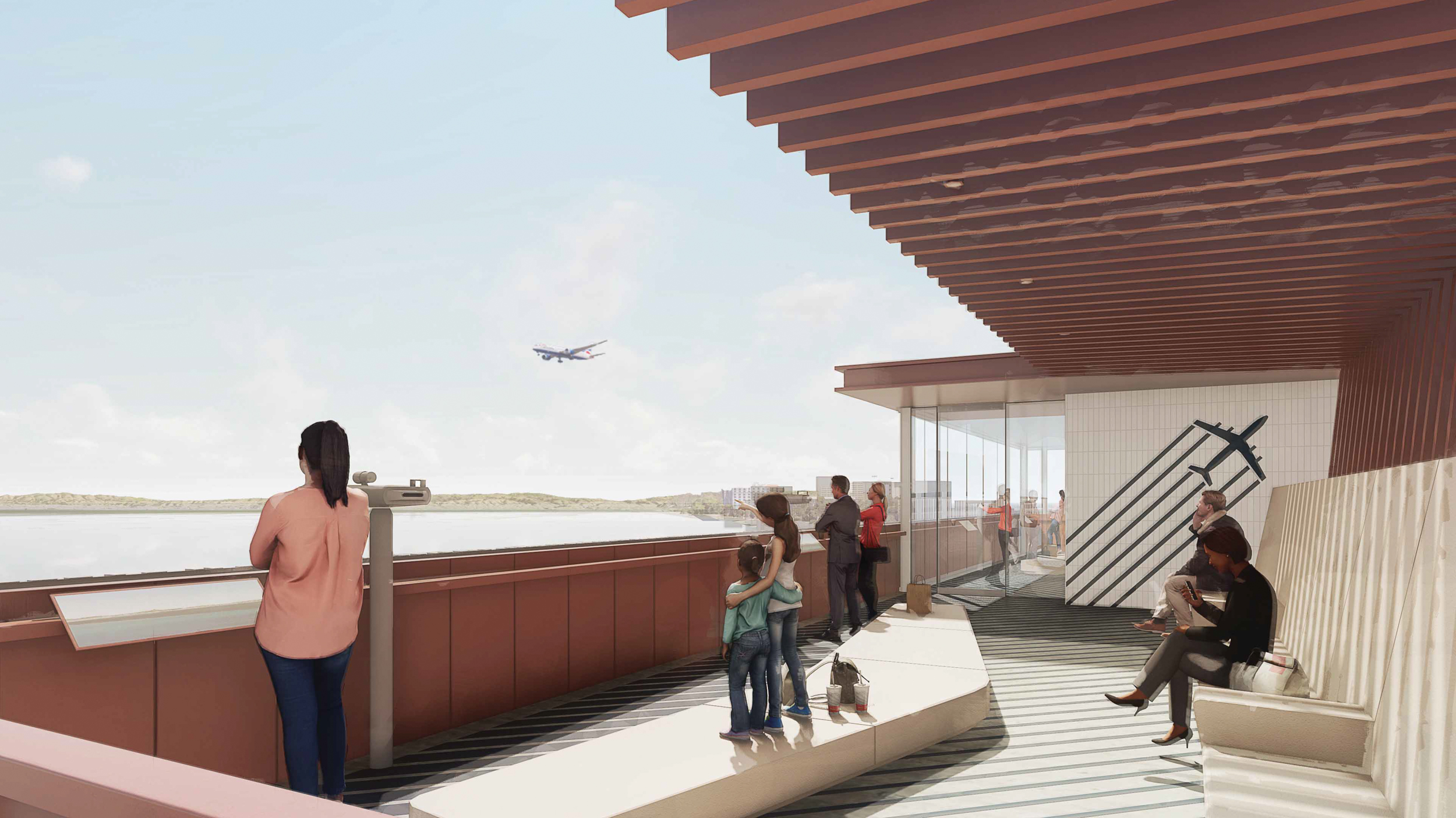 Peninsula Crossing airplane viewing platform from the top of South Parking, rendering by WRNS Studio