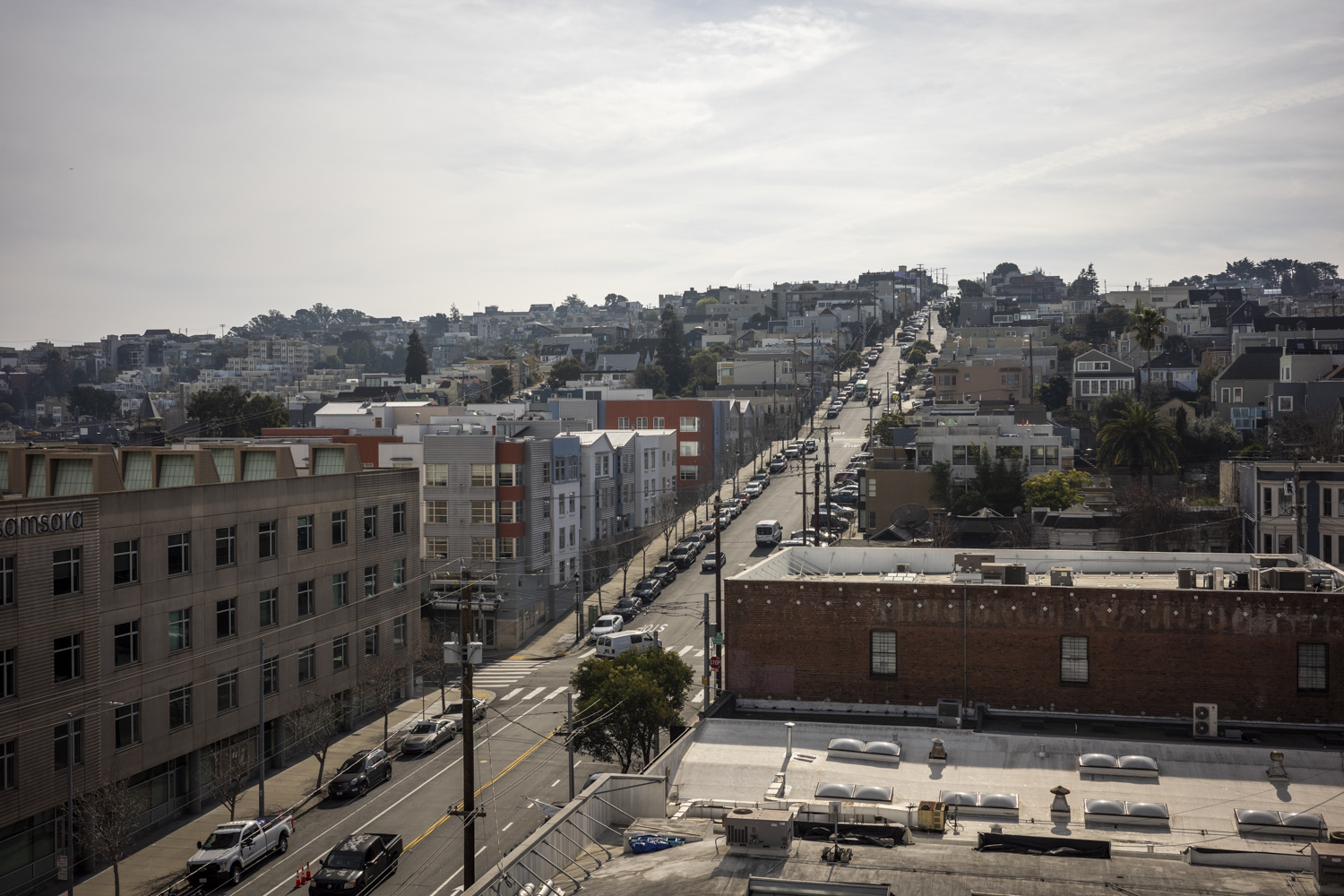 Views of Potrero Hill from the 300 Kansas Street rooftop terrace, image by author