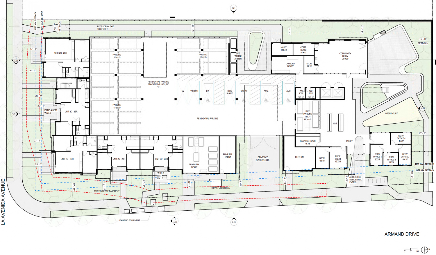 1100 La Avenida Avenue ground-level floor plan, site map by David Baker Architects
