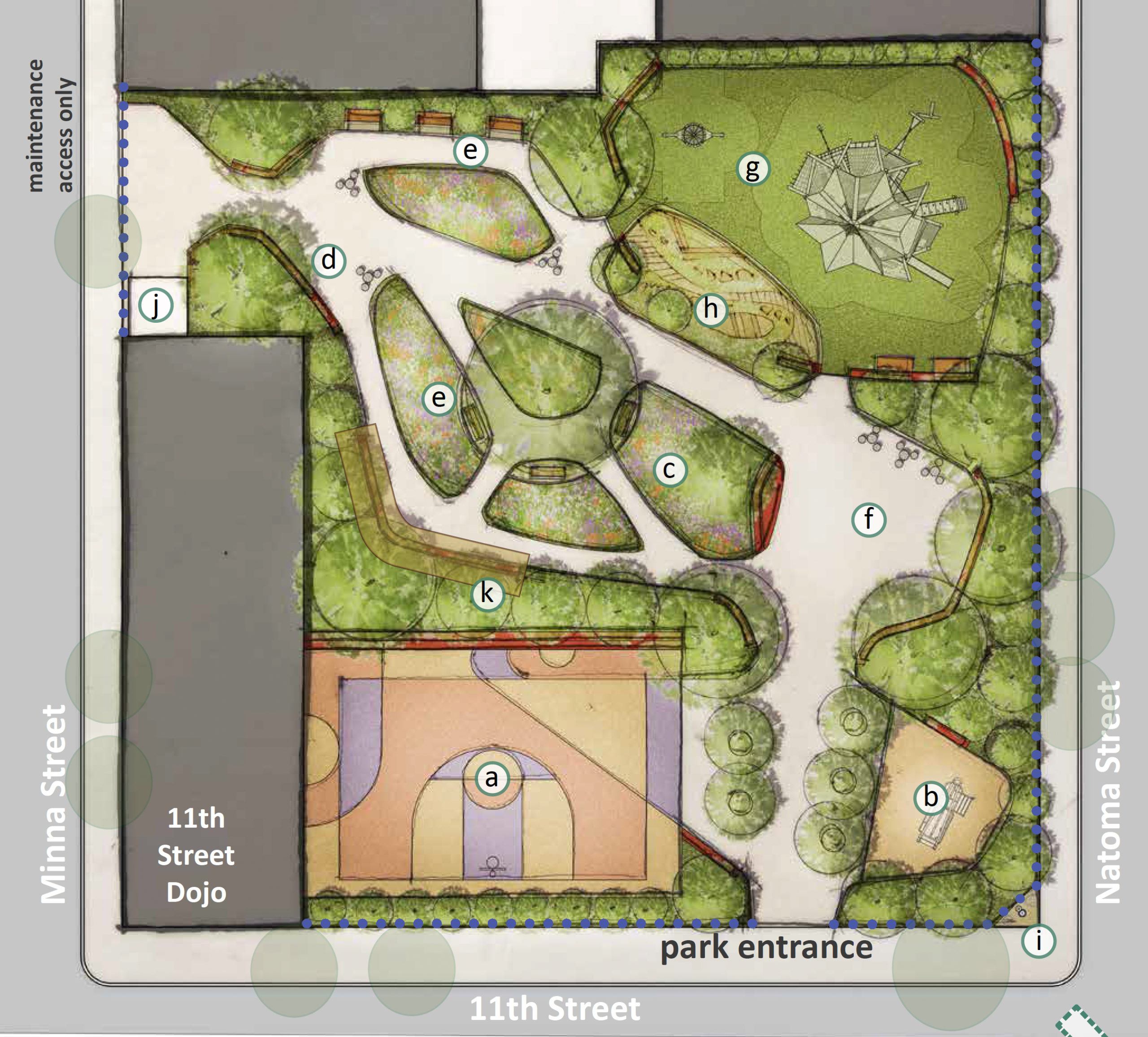11th and Natoma Street Park landscaping map, image via SF Public Works