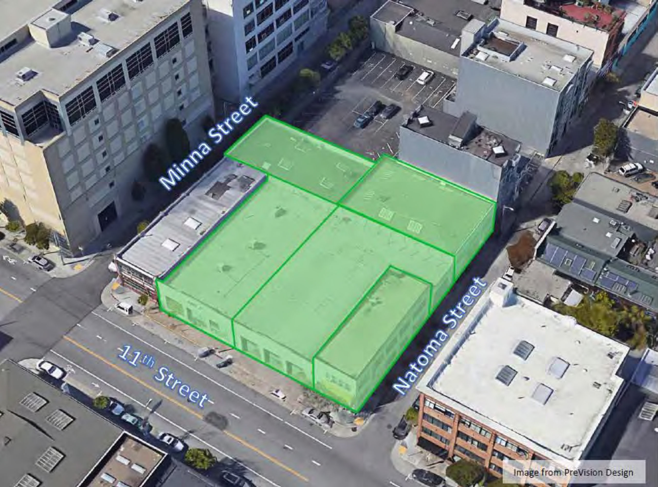 11th and Natoma Street site outlined in green, image via SF Public Works