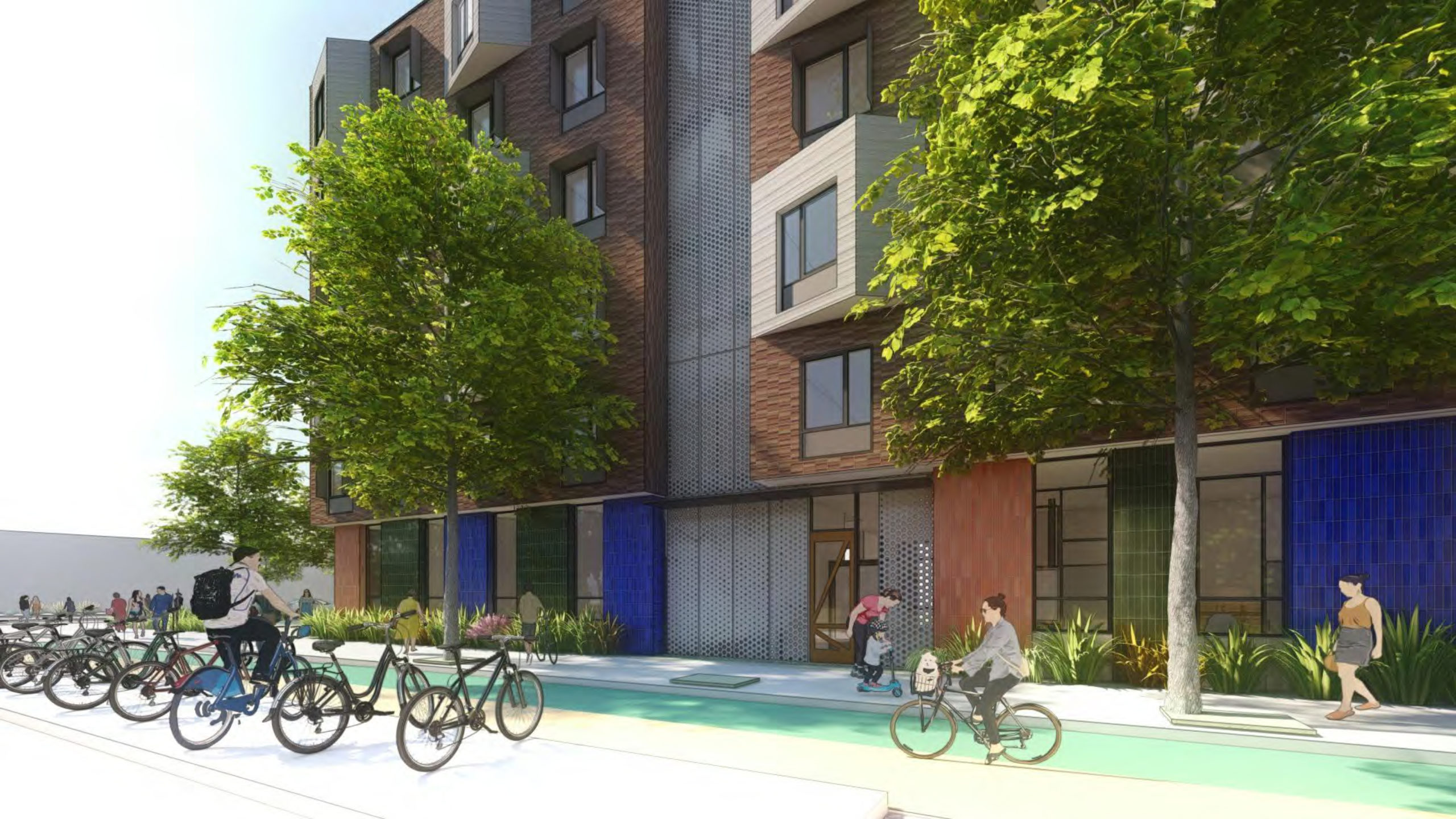 1633 Valencia Street bicycle lane view, rendering by David Baker Architects