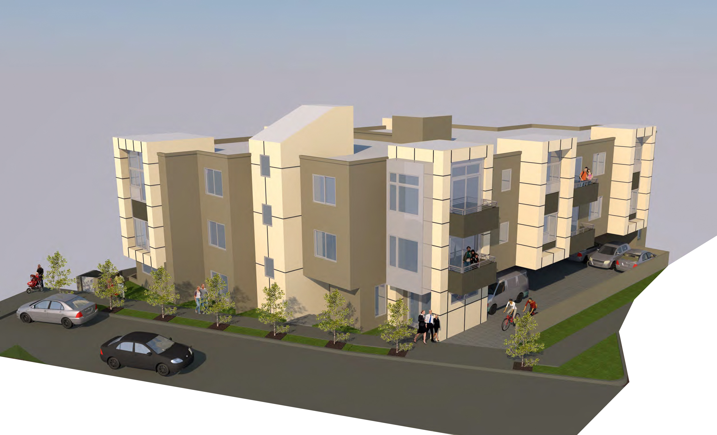 1700 Egbert Avenue affordable housing aerial view, rendering by Kotas and Pantaleoni Architects