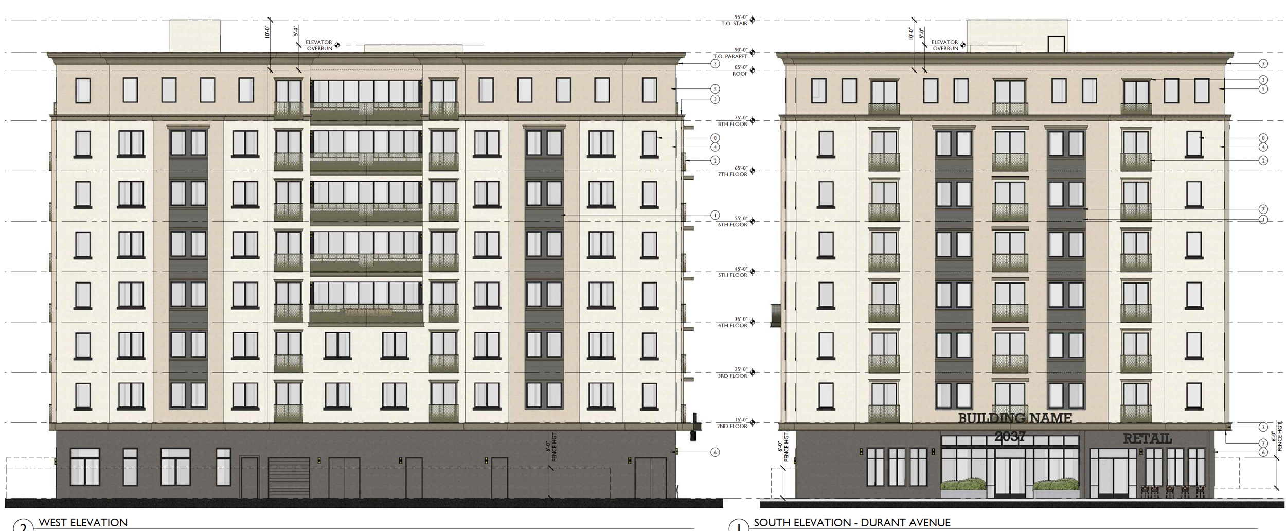 2037 Durant Avenue west and south facade elevation, rendering by Studio KDA