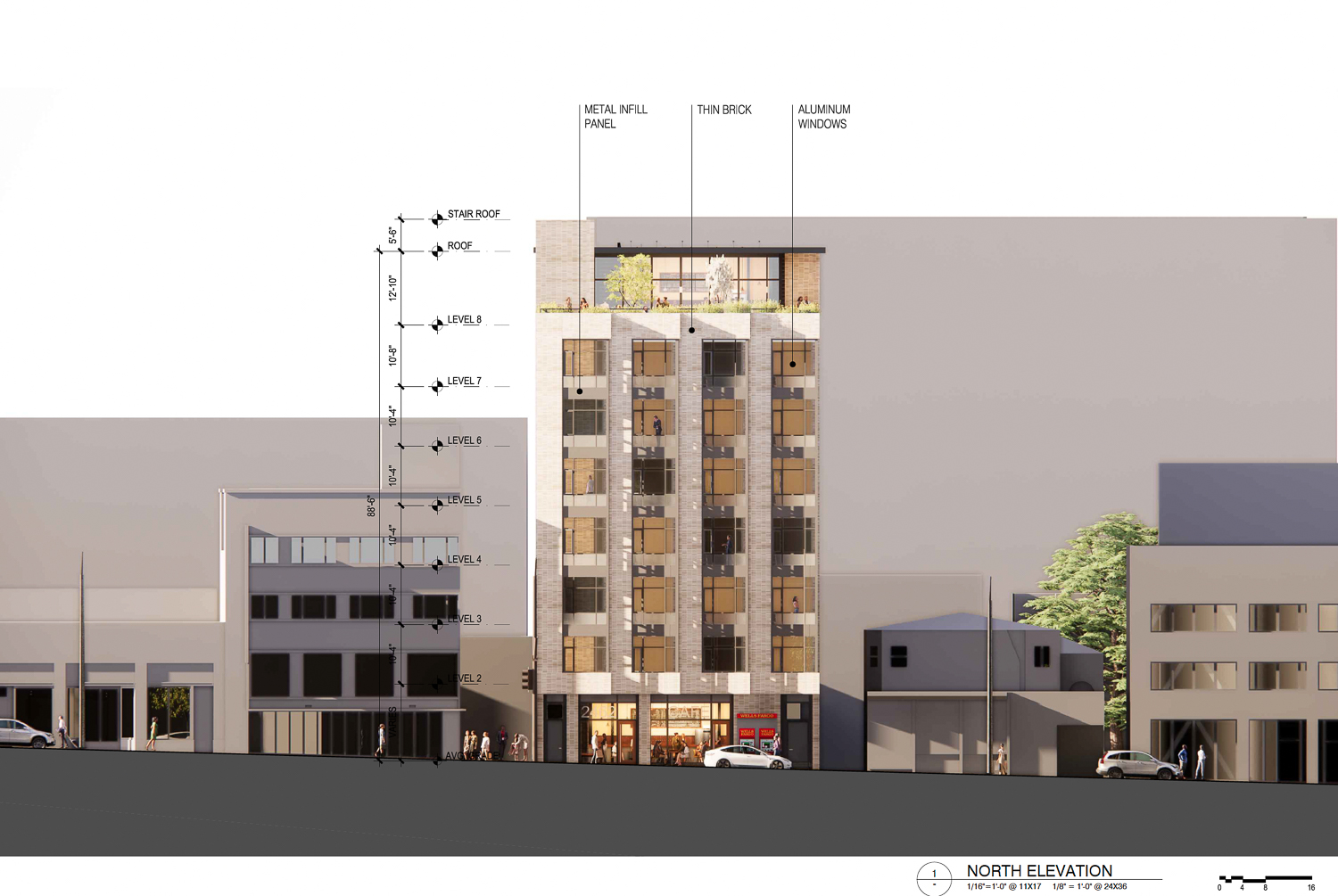 2462 Bancroft Way facade elevation, illustration by Trachtenberg Architects