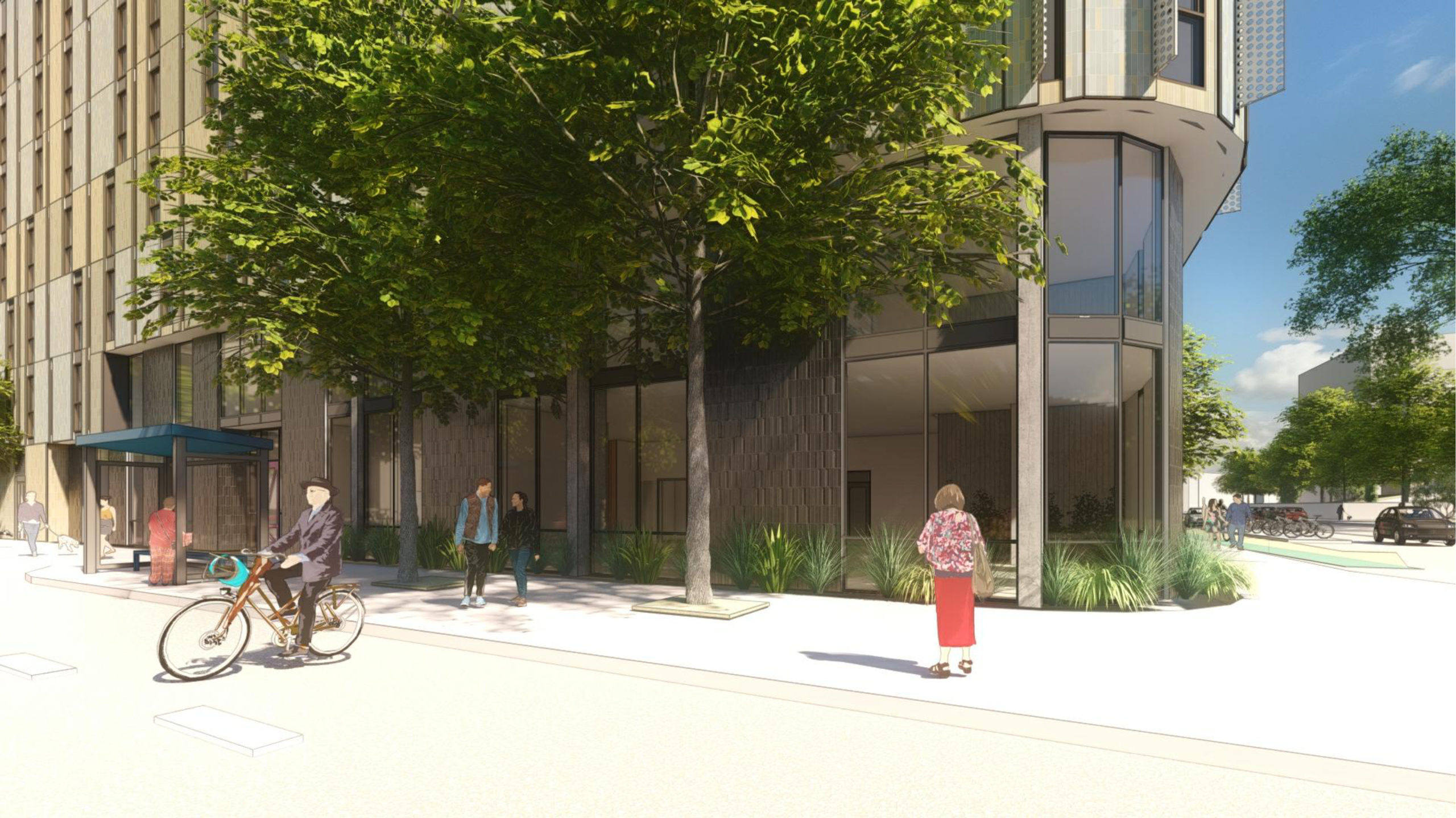 3485 Cesar Chavez Street activated sidewalk, rendering by David Baker Architects