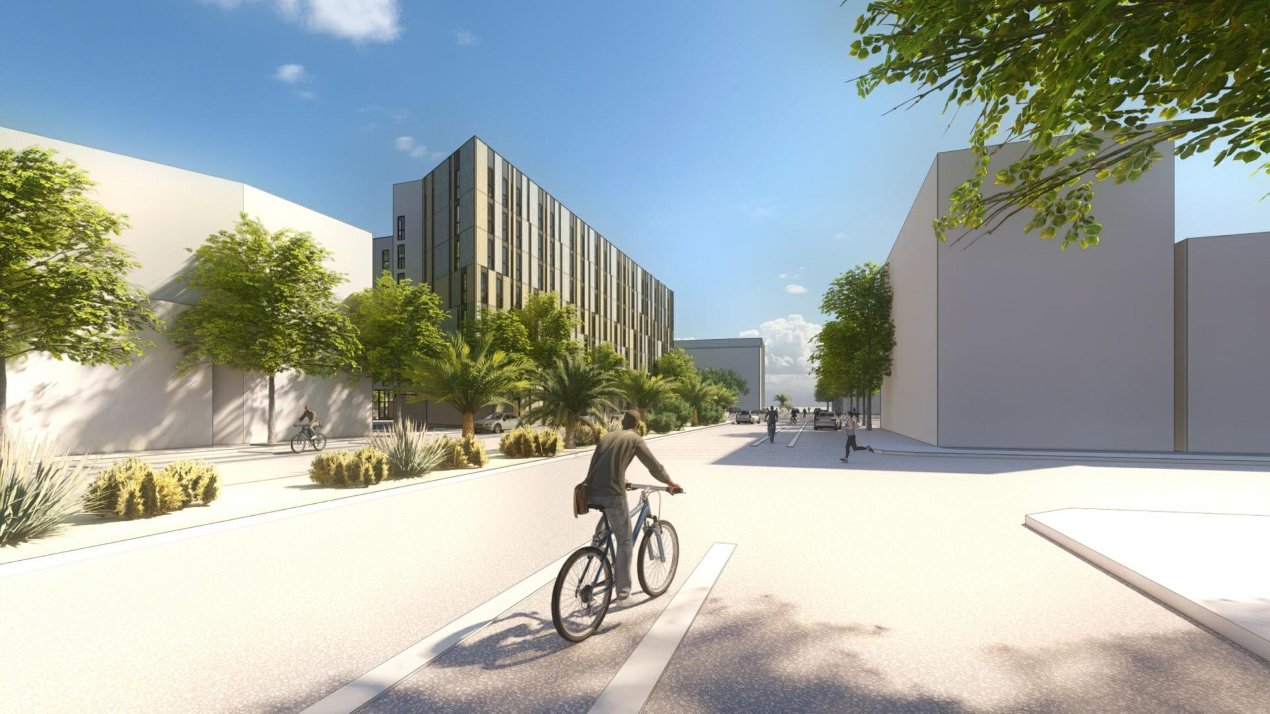 3485 Cesar Chavez Street cyclist view, rendering by David Baker Architects