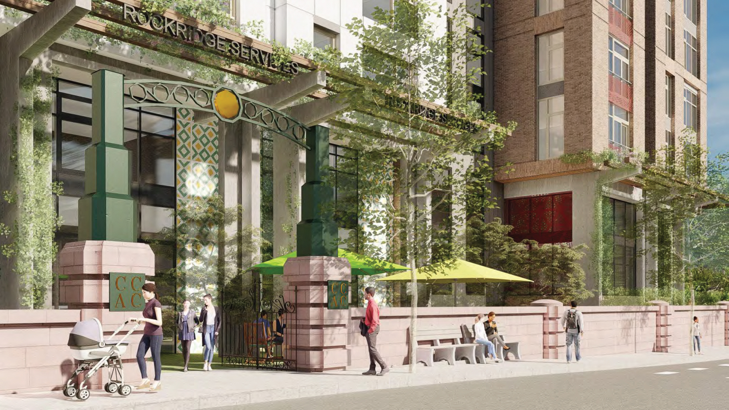 5200 Broadway wall and gate over the residential entry, rendering by Mithun