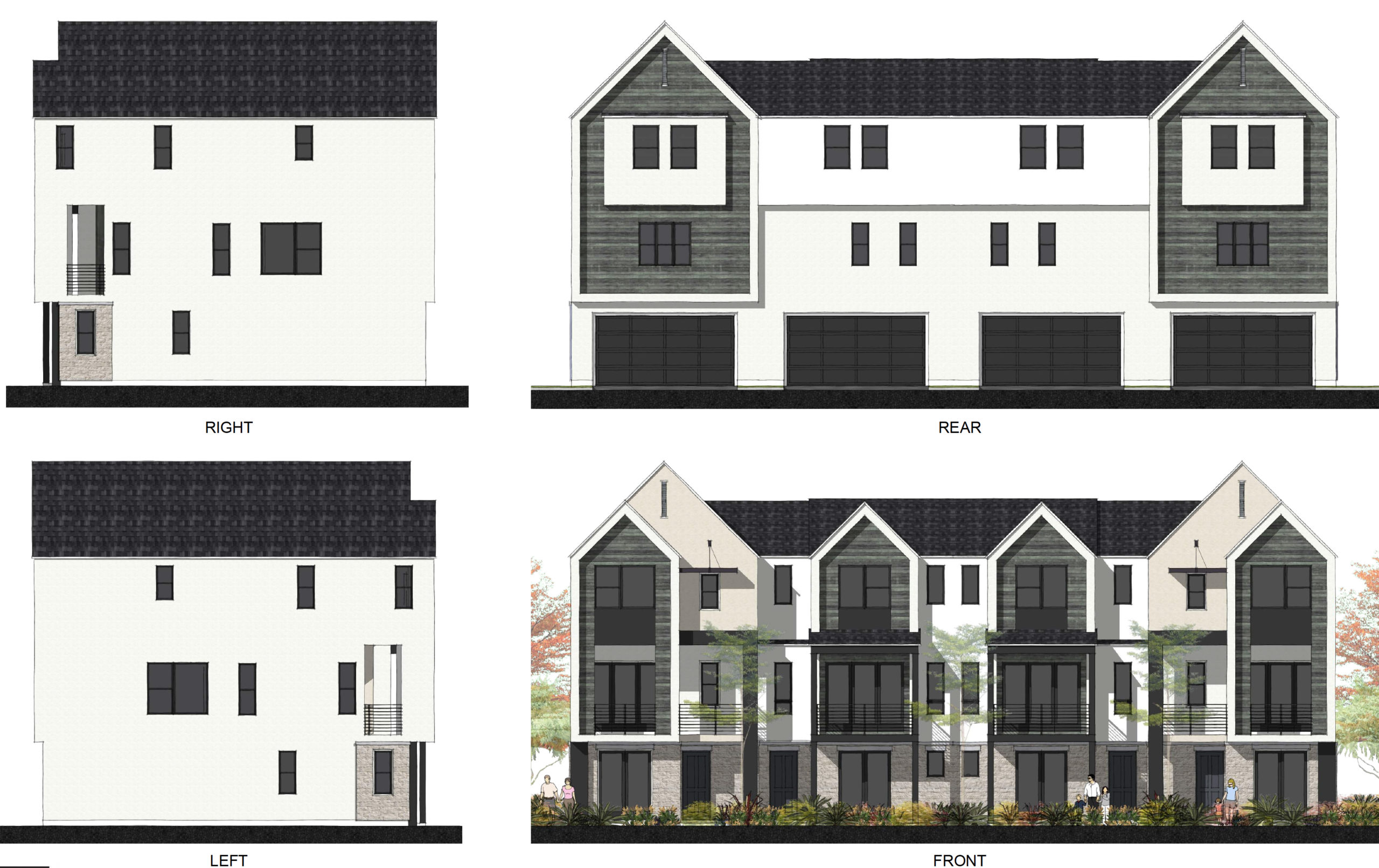707 Commons Drive quadplex elevations, rendering by BSB Design