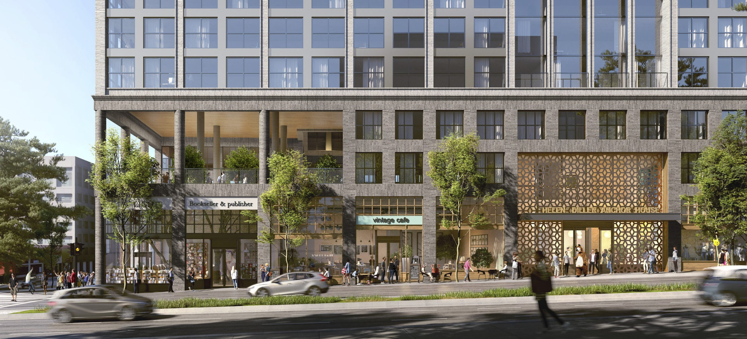 Anchor House street activity, rendering by Morris Adjmi Architects