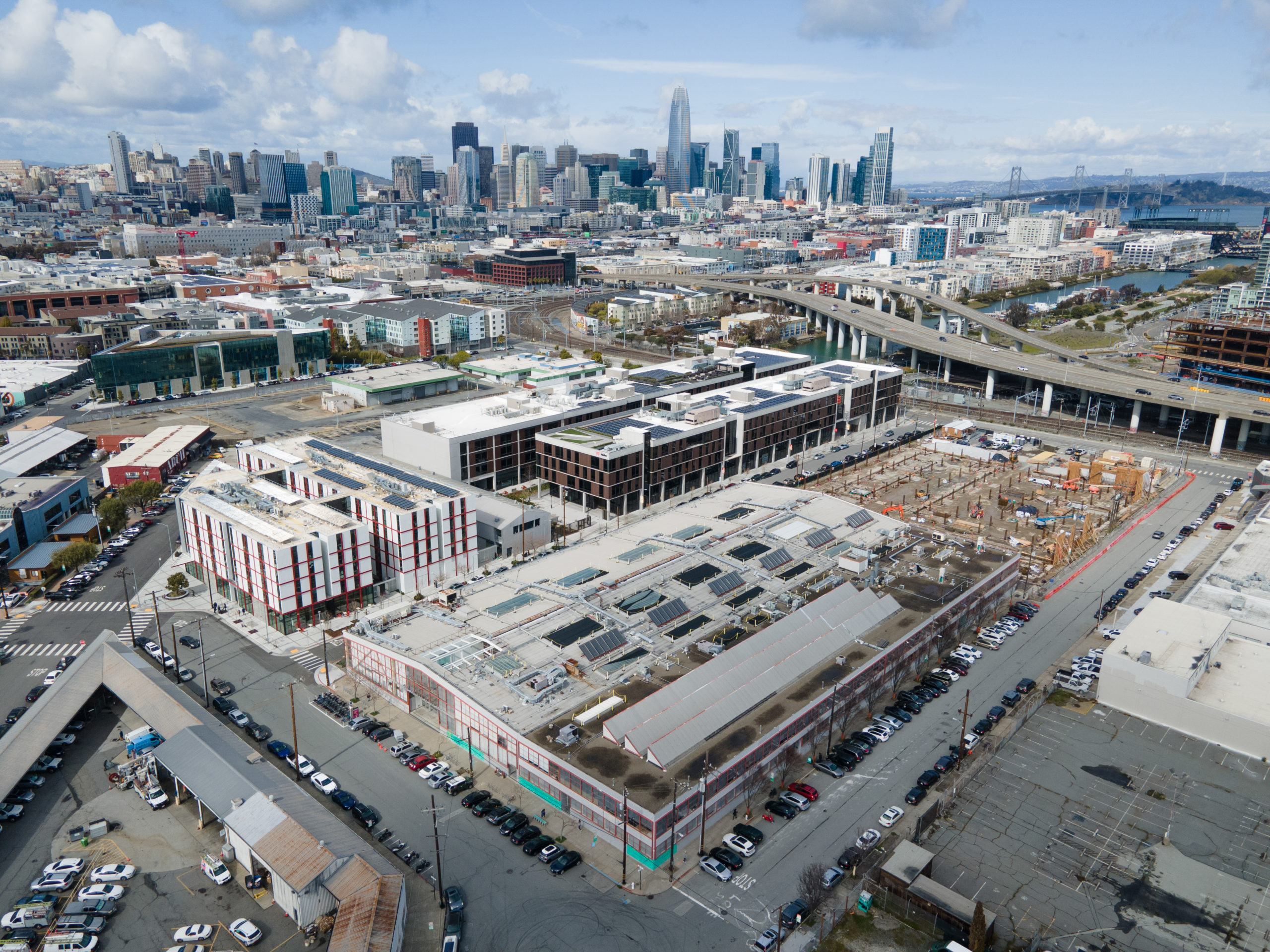 CCA Campus aerial view with the San Francisco skyline in the background