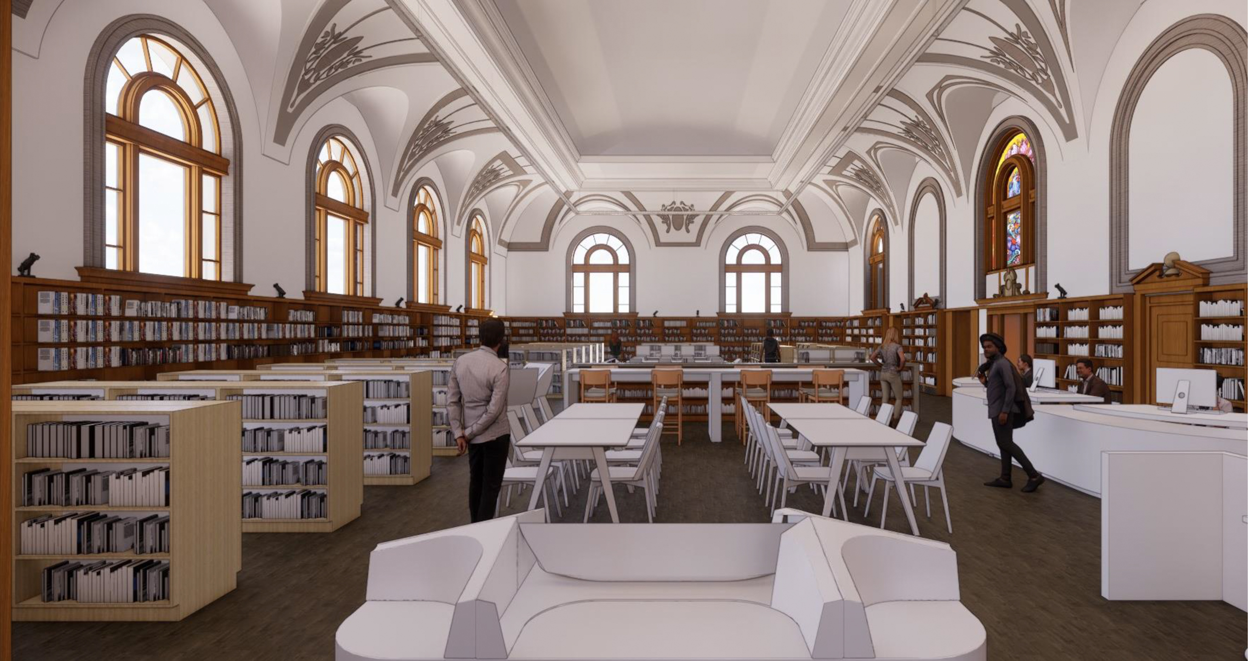 Mission Library rendering of the proposed reading room, rendering via SF Public Works
