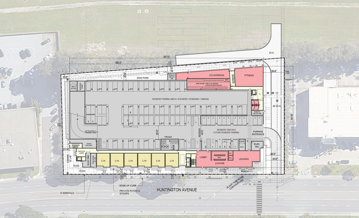 1477 Huntington Avenue ground-level floor plan, rendering by KTGY
