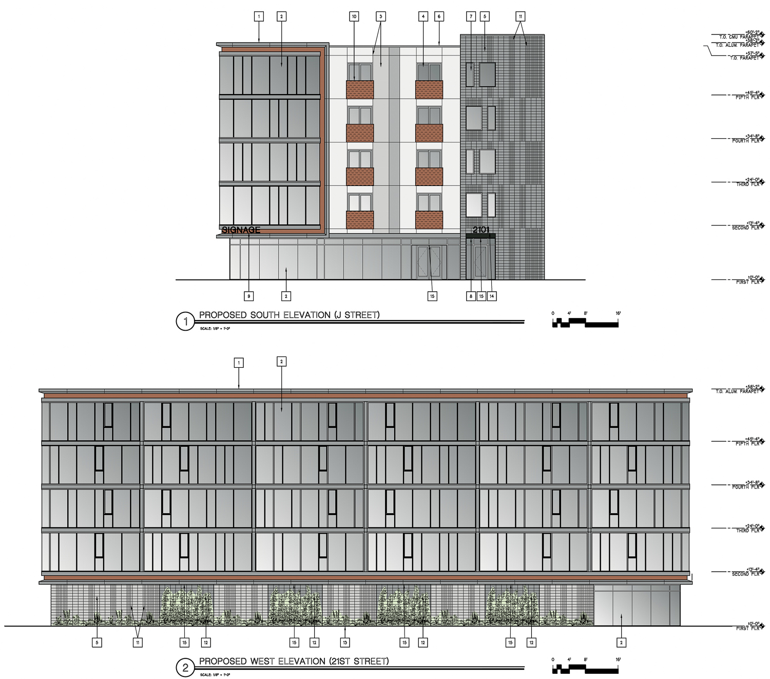 2101 J Street facade elevation, illustration by Vitae Architecture