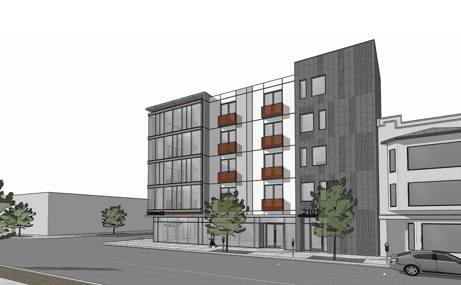 2101 J Street southeast view, rendering by Vitae Architecture