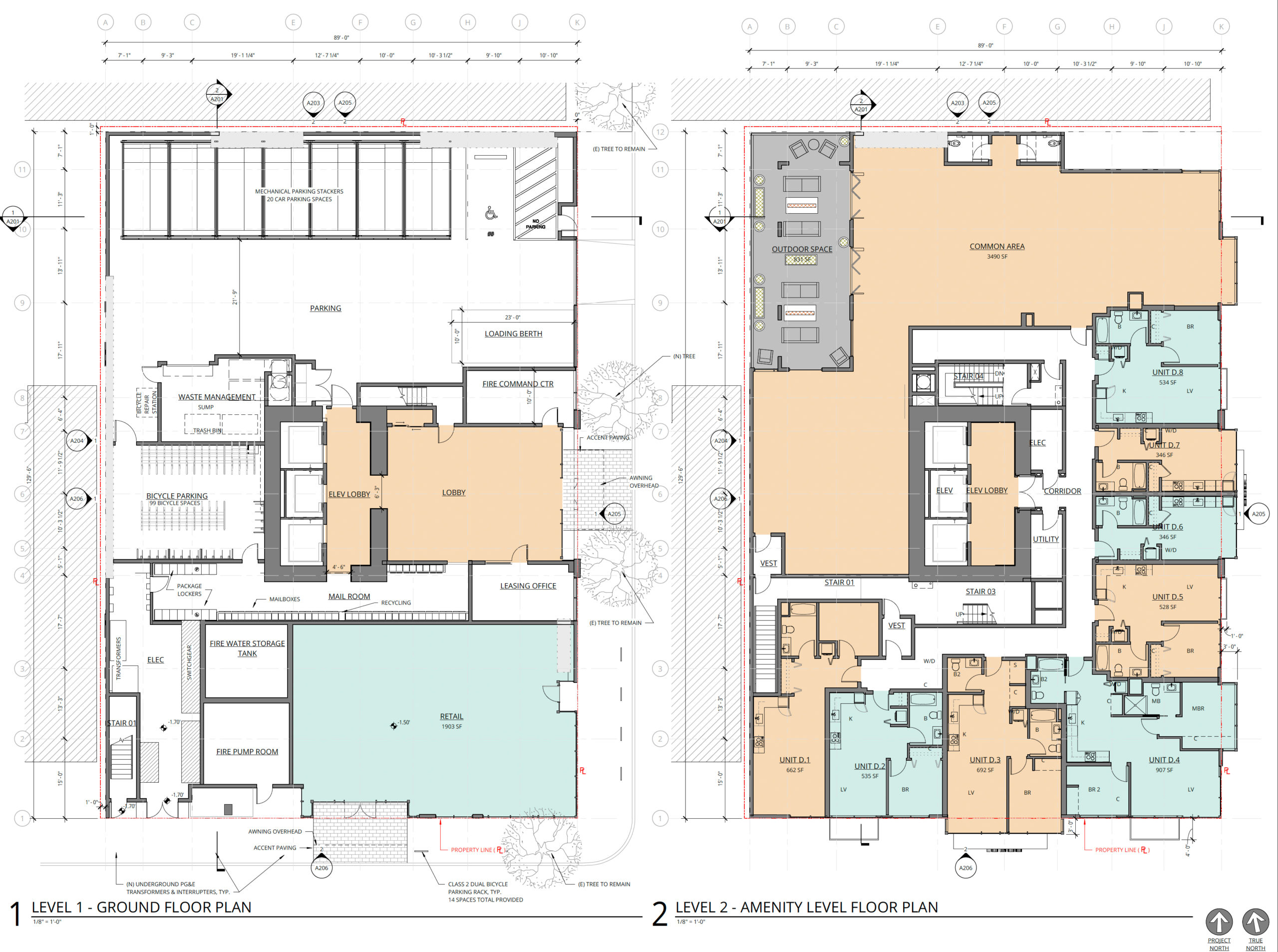 2305 Webster Street first and second-level floor plan, rendering by Ankrom Moisan